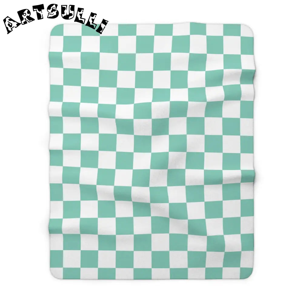 JAKKOUTTHEBXX Checkerboard Light Green Sherpa Fleece Blanket