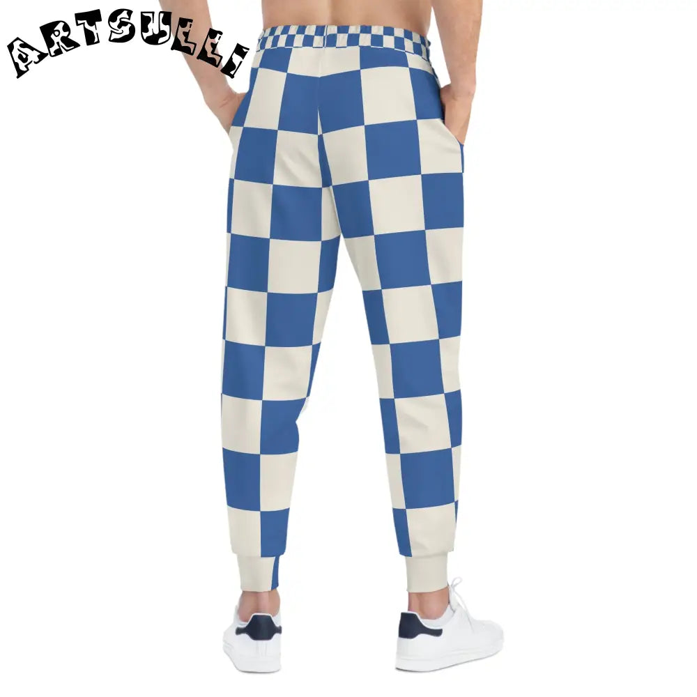 JAKKOUTTHEBXX Checkerboard Blue Athletic Joggers (AOP) JAKKOUTTHEBXX