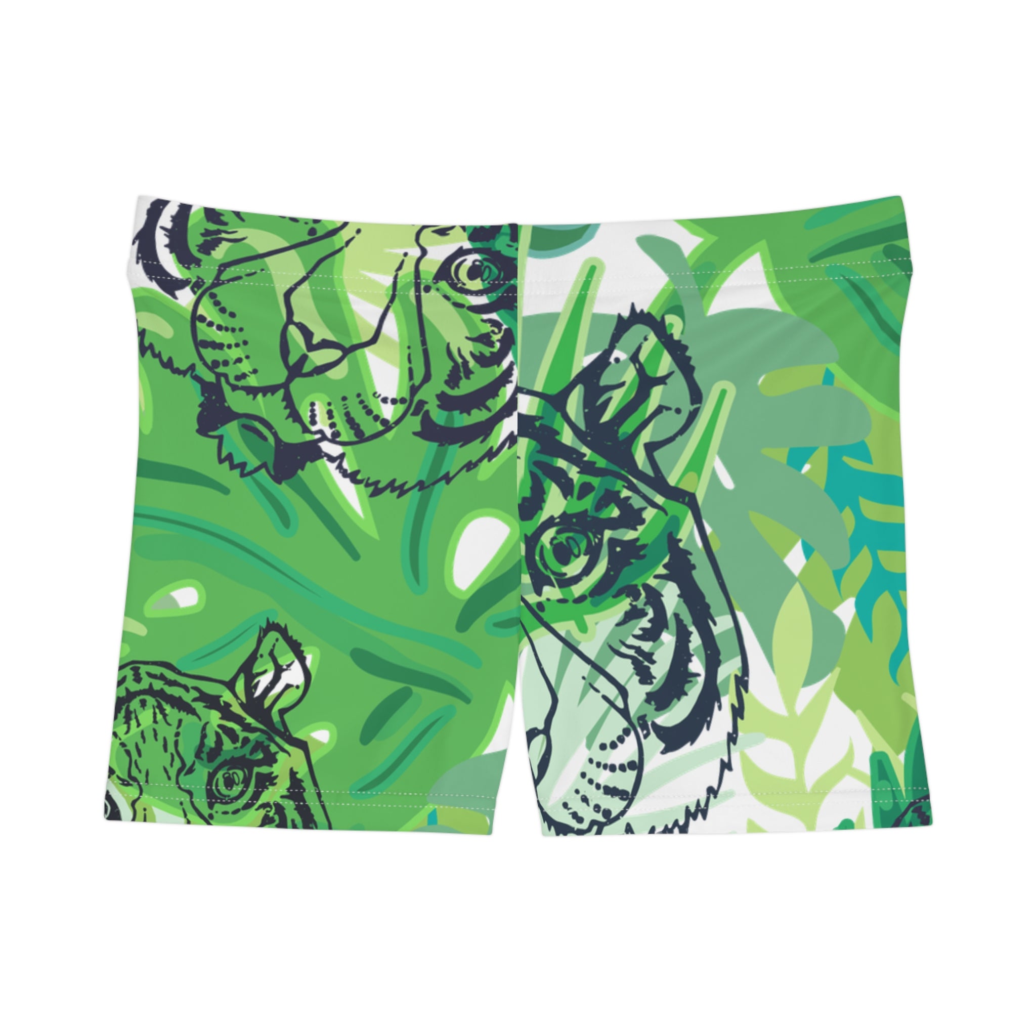 Tropical Jungle Tigers Green Women's Shorts (AOP), Artsulli - Art is Long, Life is Short, All Over Prints, Size, XS, Material, Brushed Faux Suede, , , 14909169936061