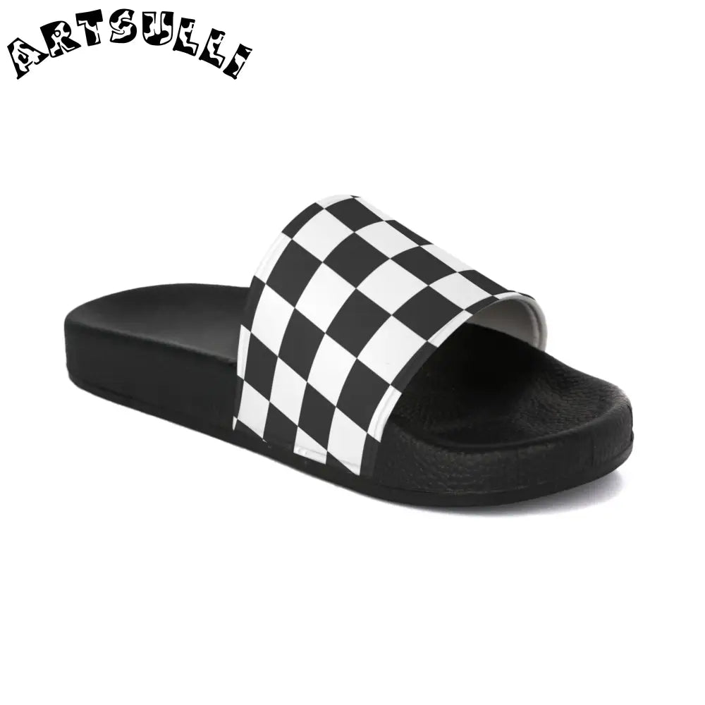 JAKKOUTTHEBXX Checkerboard White and Black Men’s Slide Sandals
