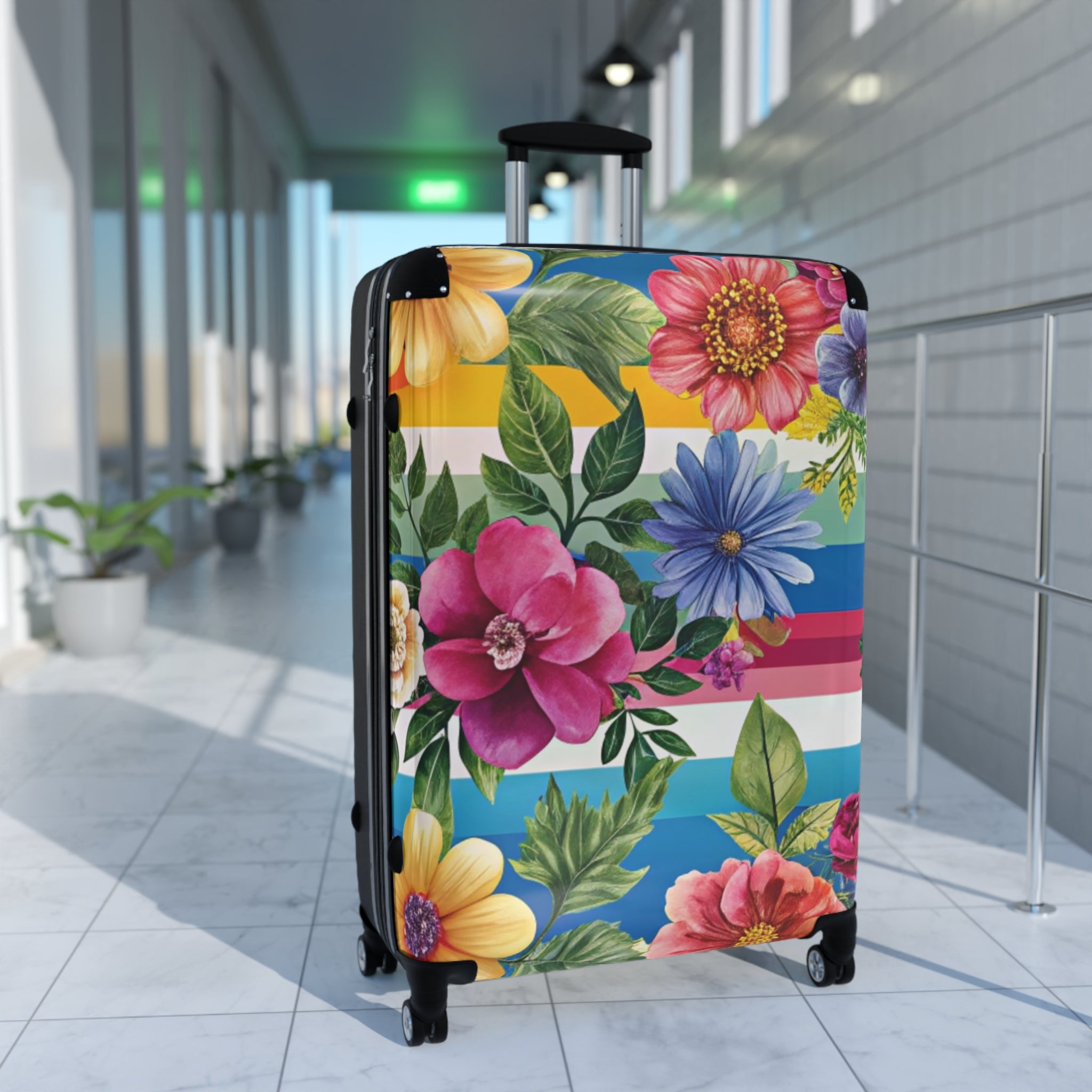 Floral Stripe 4K Suitcase, Artsulli - Art is Long, Life is Short, Bags, , , , , , , 