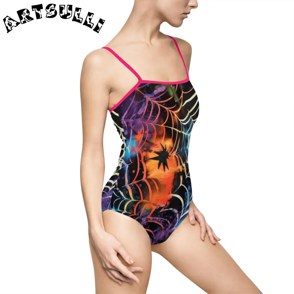 JAKKOUTTHEBXX Colorful Spider Web One-Piece Swimsuit 2025