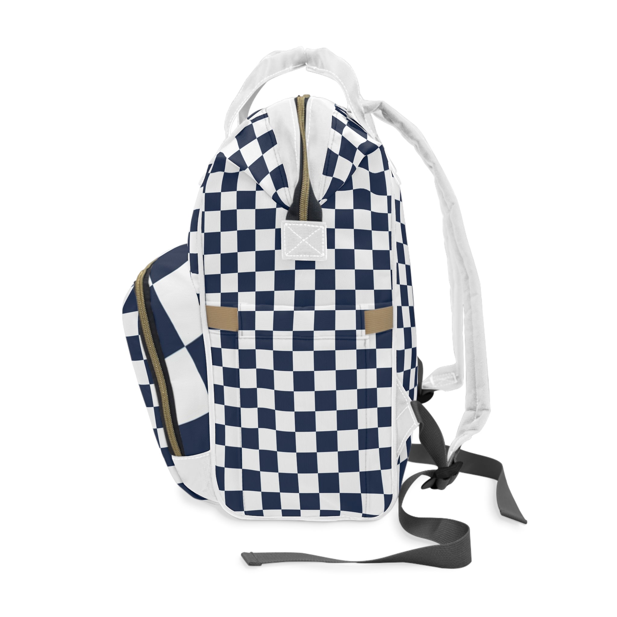 Checkerboard White and Navy Blue Multifunctional Diaper Backpack, Artsulli - Art is Long, Life is Short, Bags, , , , , , , 