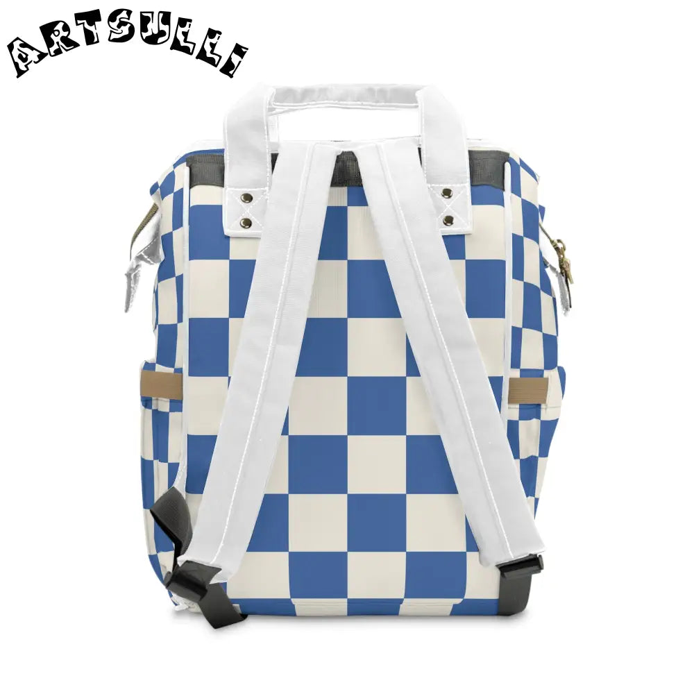 JAKKOUTTHEBXX Checkerboard Blue Multifunctional Diaper Backpack