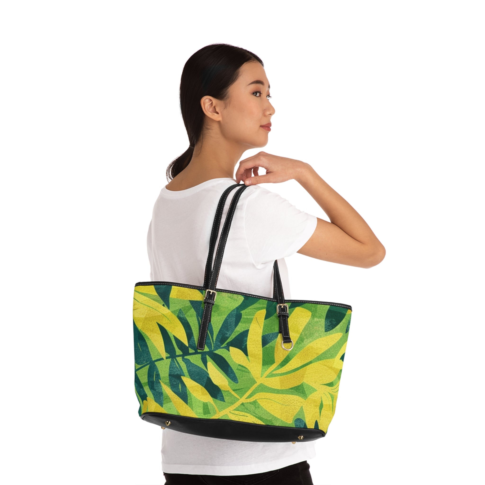 Green Leaf x Yellow Leaf x Tropical x Jungle PU Leather Shoulder Bag, Artsulli - Art is Long, Life is Short, Bags, , , , , , , 