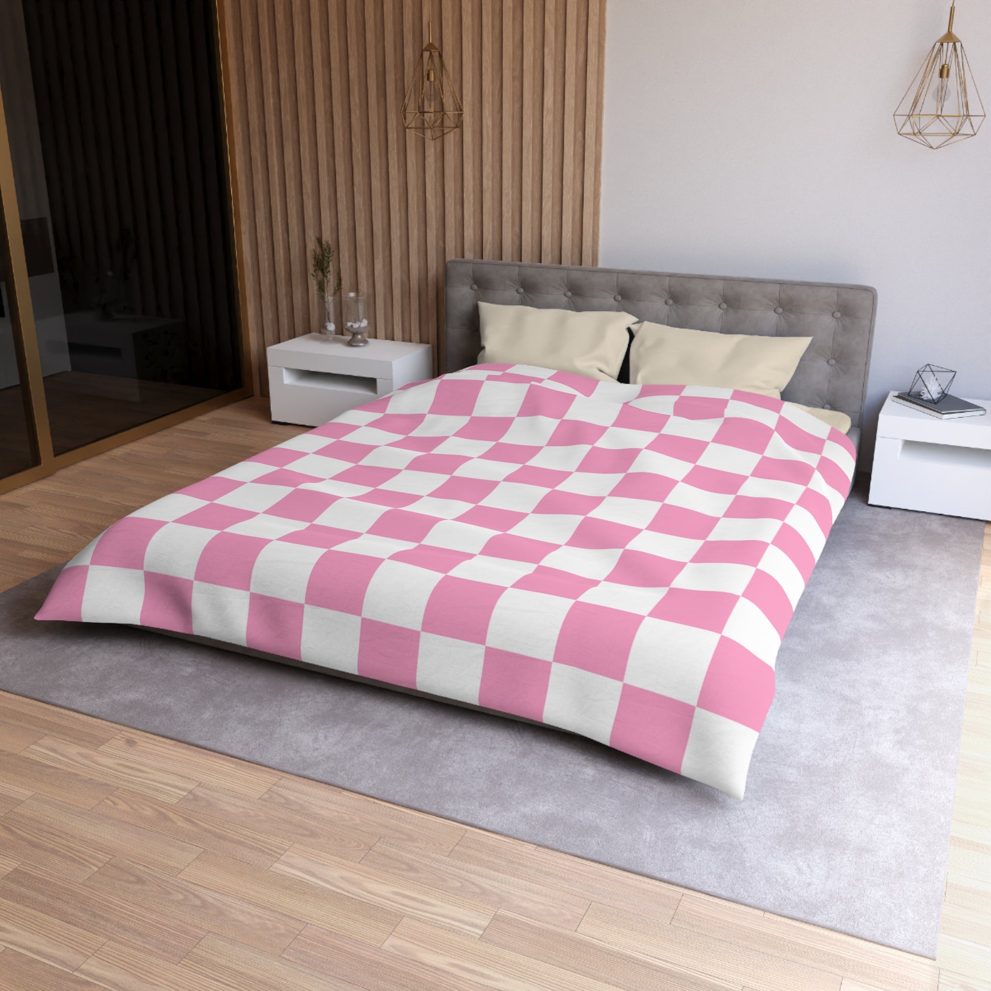 Checkerboard Hot Pink and White Microfiber Duvet Cover, Artsulli - Art is Long, Life is Short, Home Decor, , , , , , , 