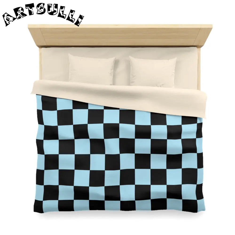 JAKKOUTTHEBXX Checkerboard Black and Blue Microfiber Duvet Cover