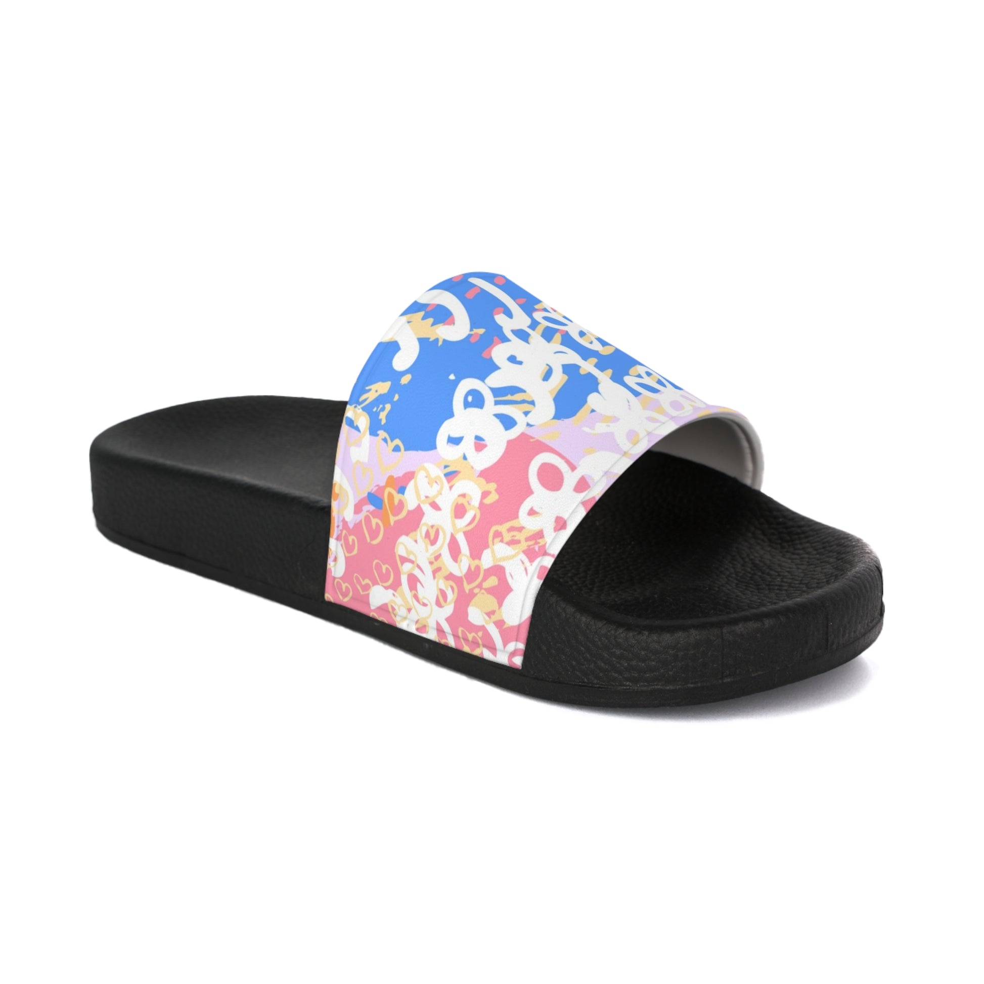 Flowers x Doodles x Hearts Multi-Color Men's Slide Sandals, Artsulli - Art is Long, Life is Short, Shoes, , , , , , , 