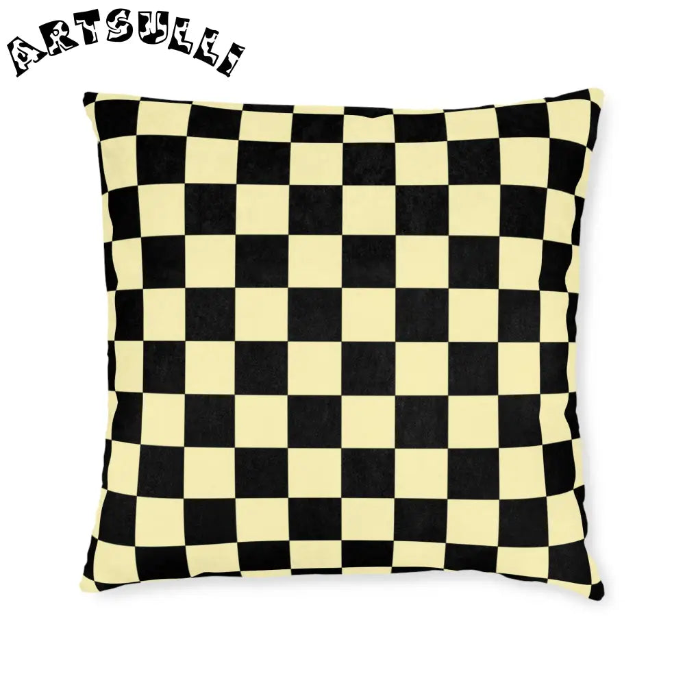 JAKKOUTTHEBXX Checkerboard Black and Yellow Square Pillow