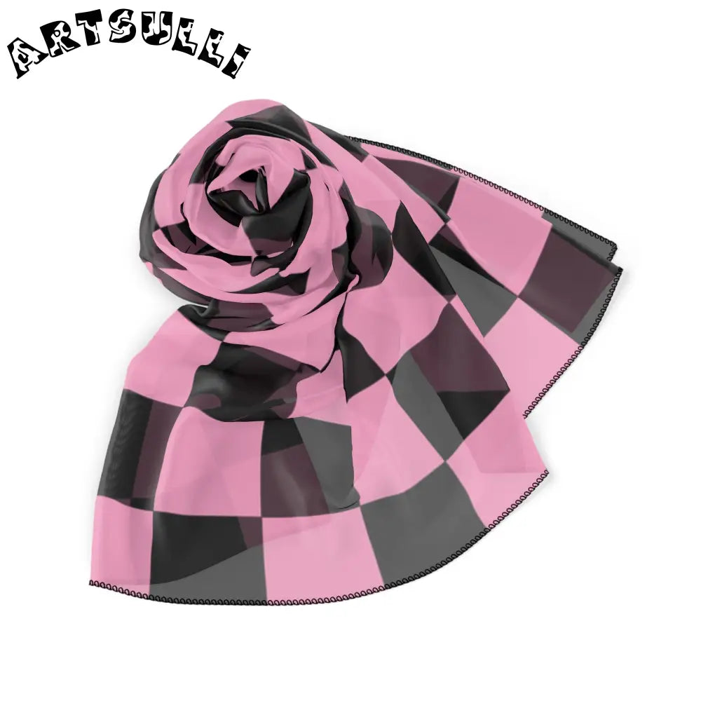 JAKKOUTTHEBXX Checkerboard Black and Pink Poly Scarf JAKKOUTTHEBXX
