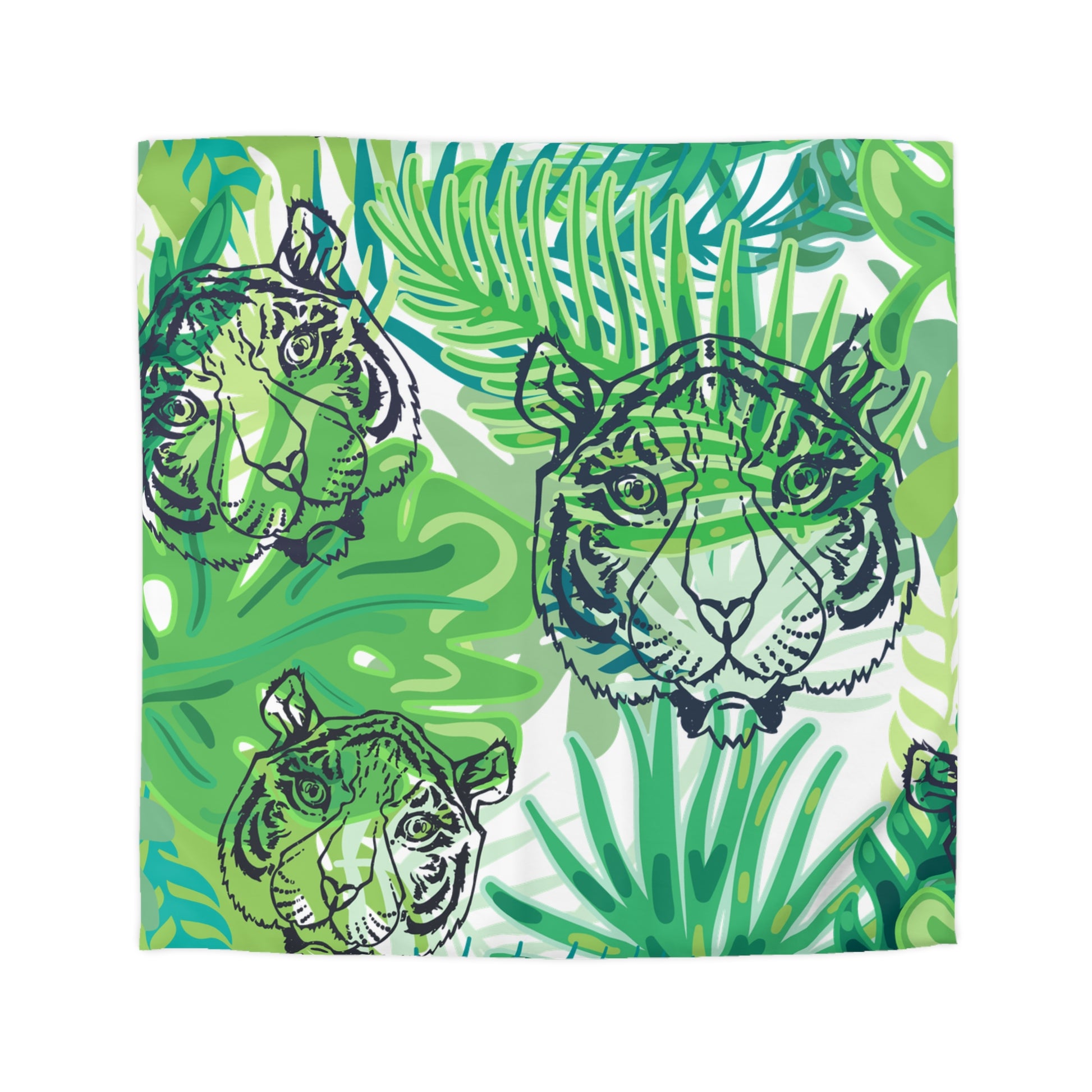 Tropical Jungle Tigers Green Microfiber Duvet Cover, Artsulli - Art is Long, Life is Short, Home Decor, Size, Queen, Color, White, , , 14836339520478