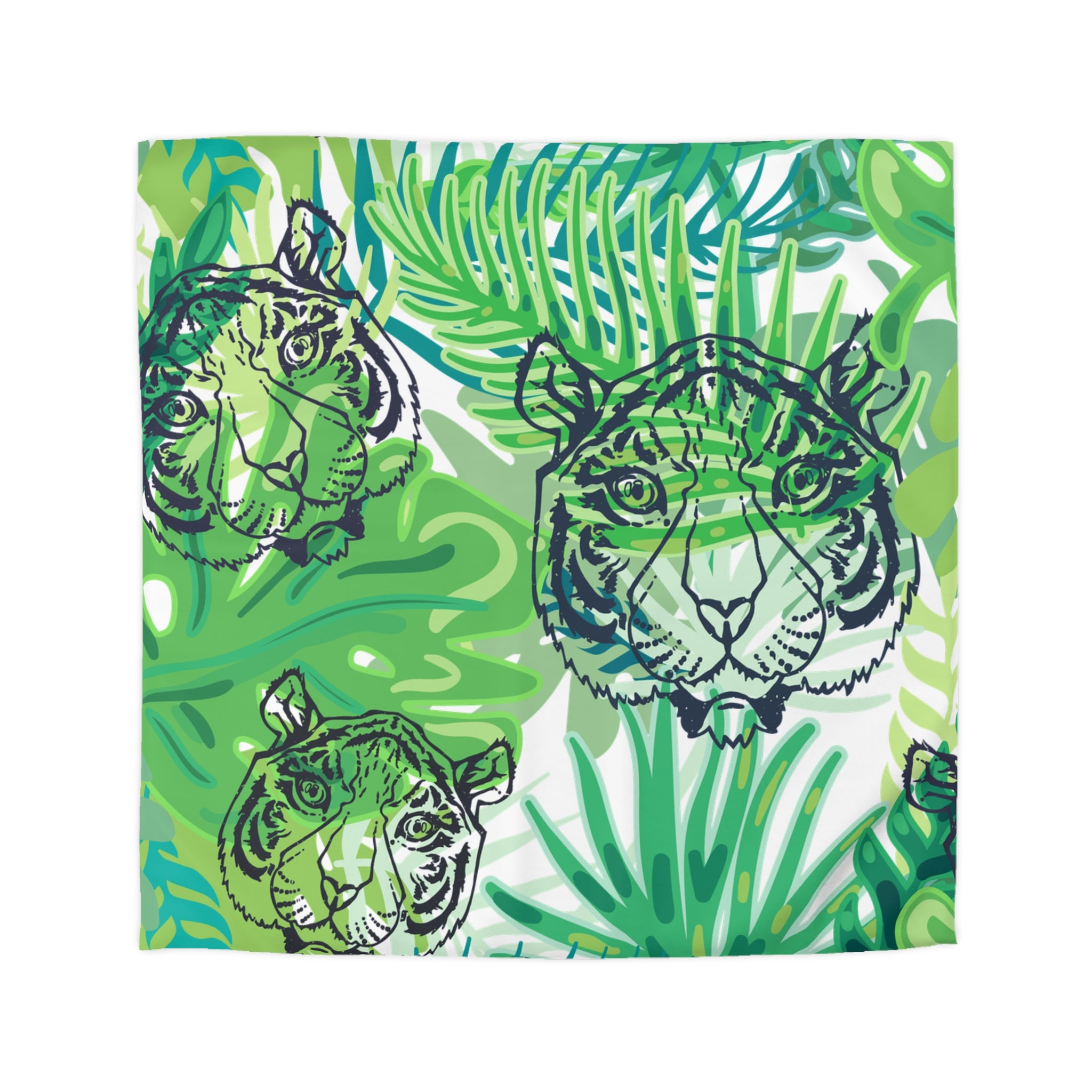 Tropical Jungle Tigers Green Microfiber Duvet Cover, Artsulli - Art is Long, Life is Short, Home Decor, Size, Queen, Color, White, , , 14836339520478