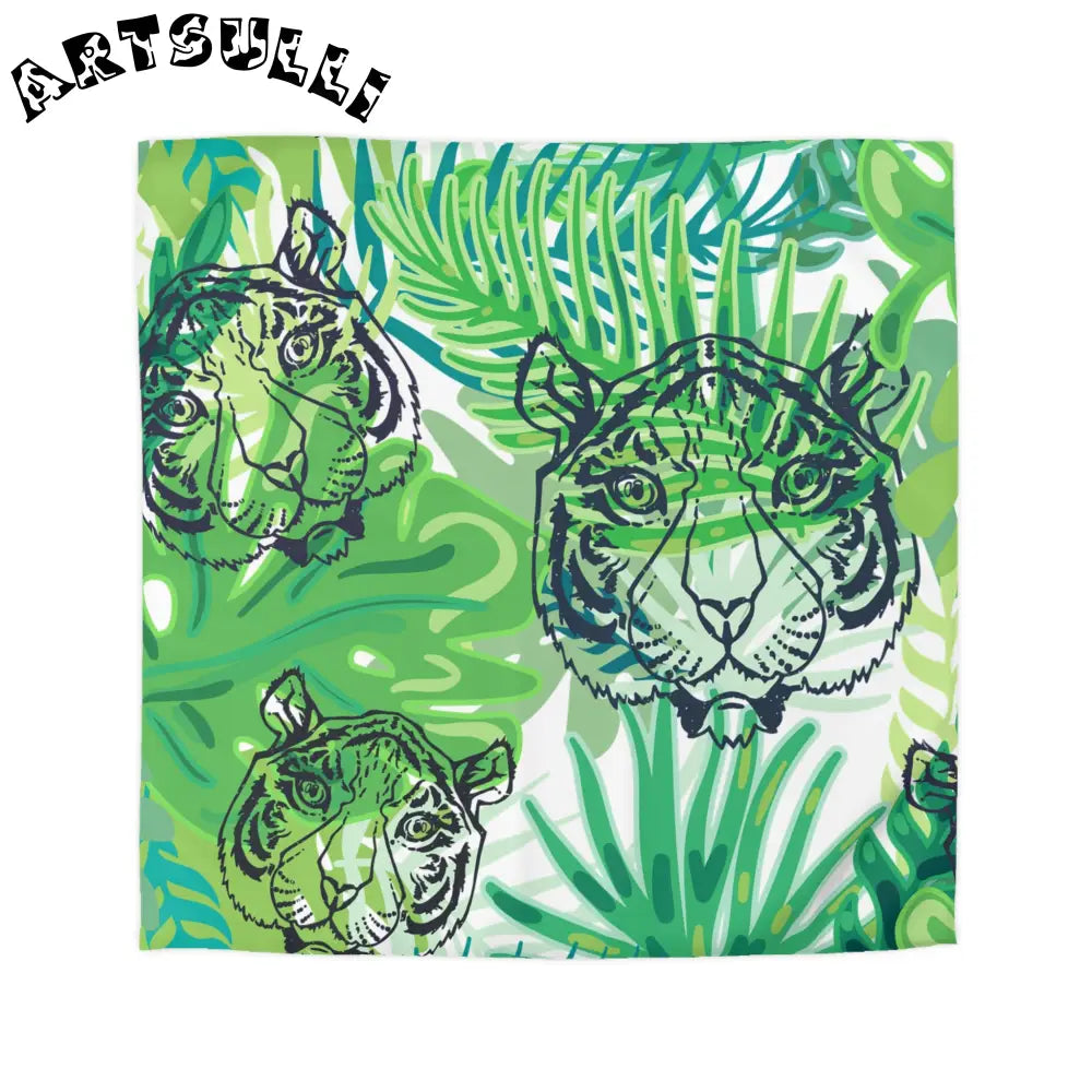 JAKKOUTTHEBXX Tropical Jungle Tigers Green Microfiber Duvet Cover