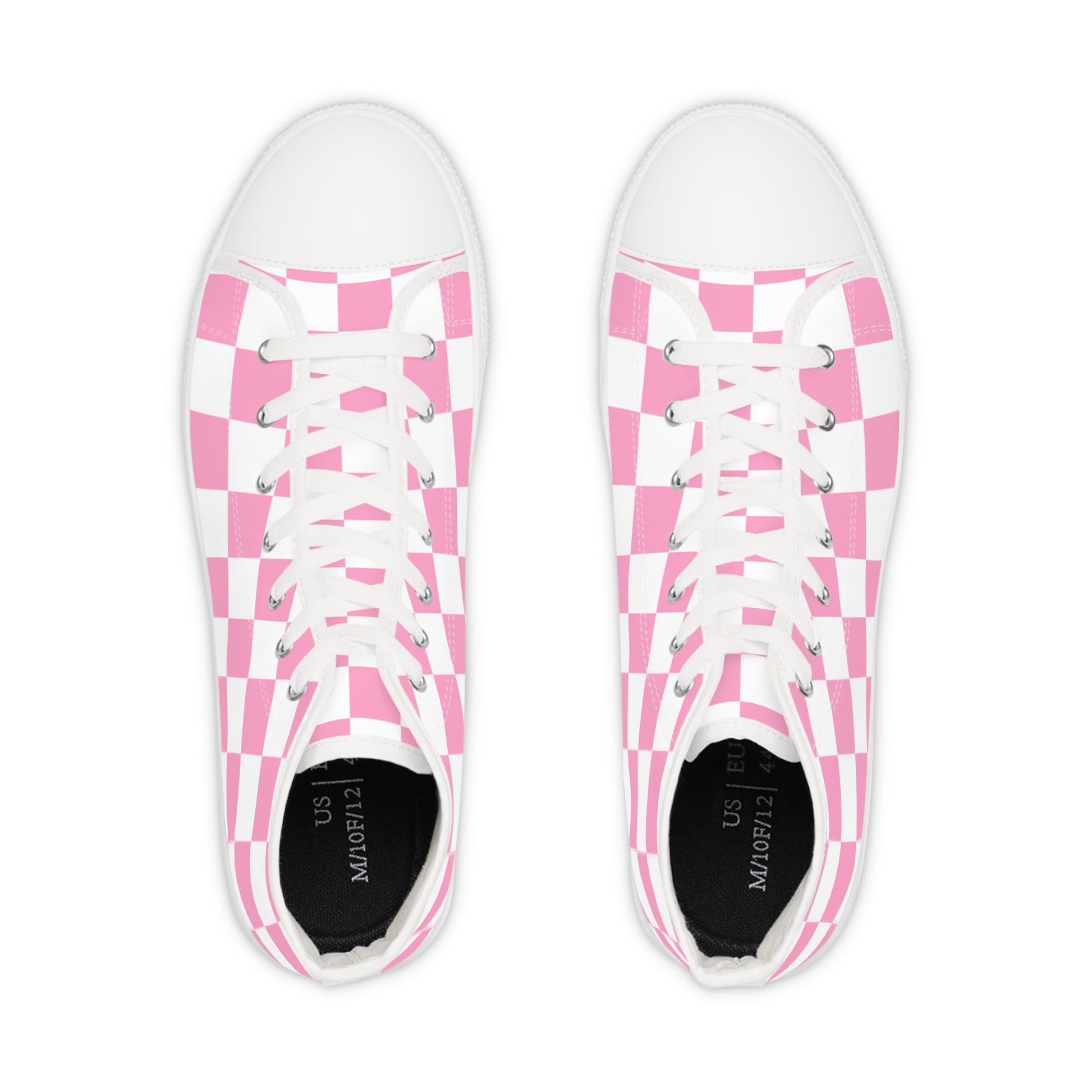 Checkerboard Hot Pink and White Men's High Top Sneakers, Artsulli - Art is Long, Life is Short, Shoes, , , , , , , 