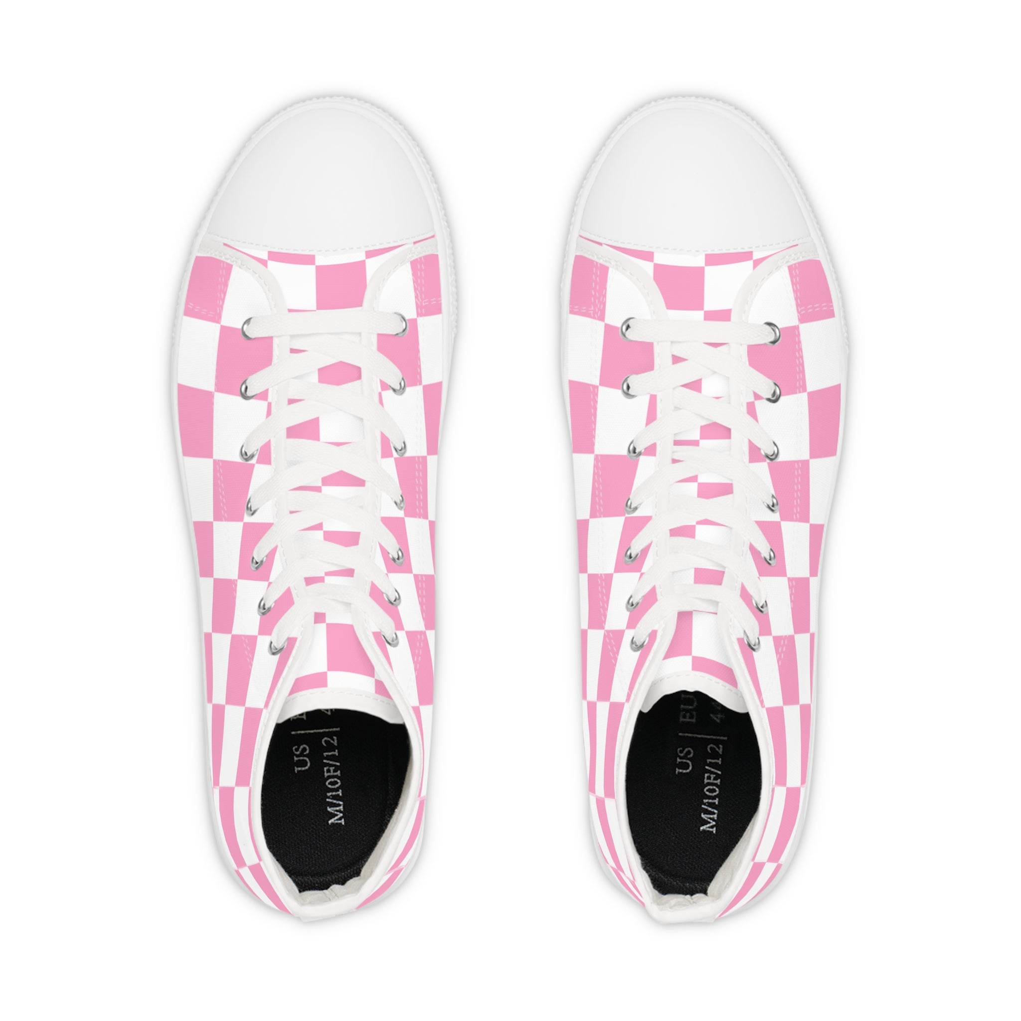 Checkerboard Hot Pink and White Men's High Top Sneakers, Artsulli - Art is Long, Life is Short, Shoes, , , , , , , 