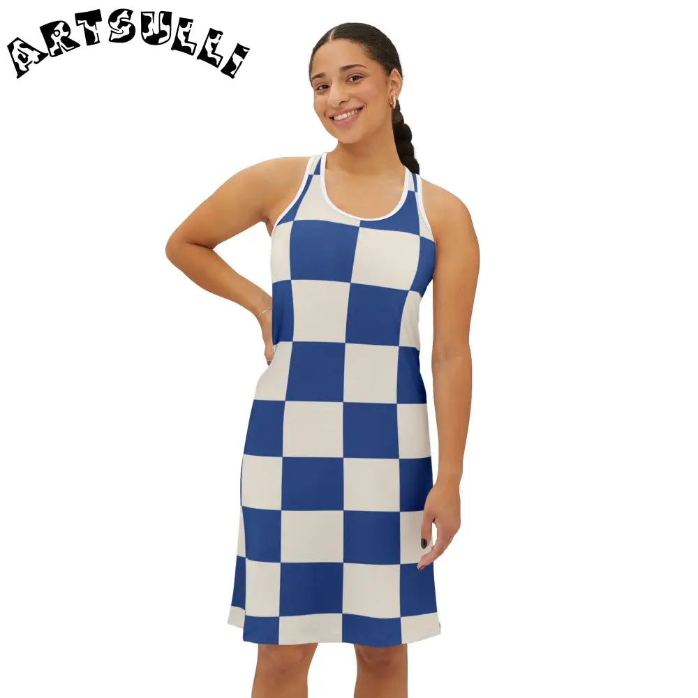 JAKKOUTTHEBXX Checkerboard Blue Women’s Racerback Dress (AOP)