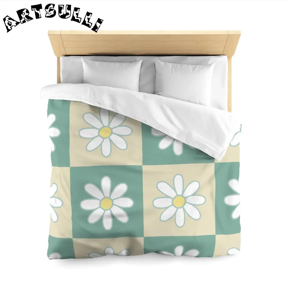 JAKKOUTTHEBXX Retro Daisy Checkerboard Green and Tan Microfiber