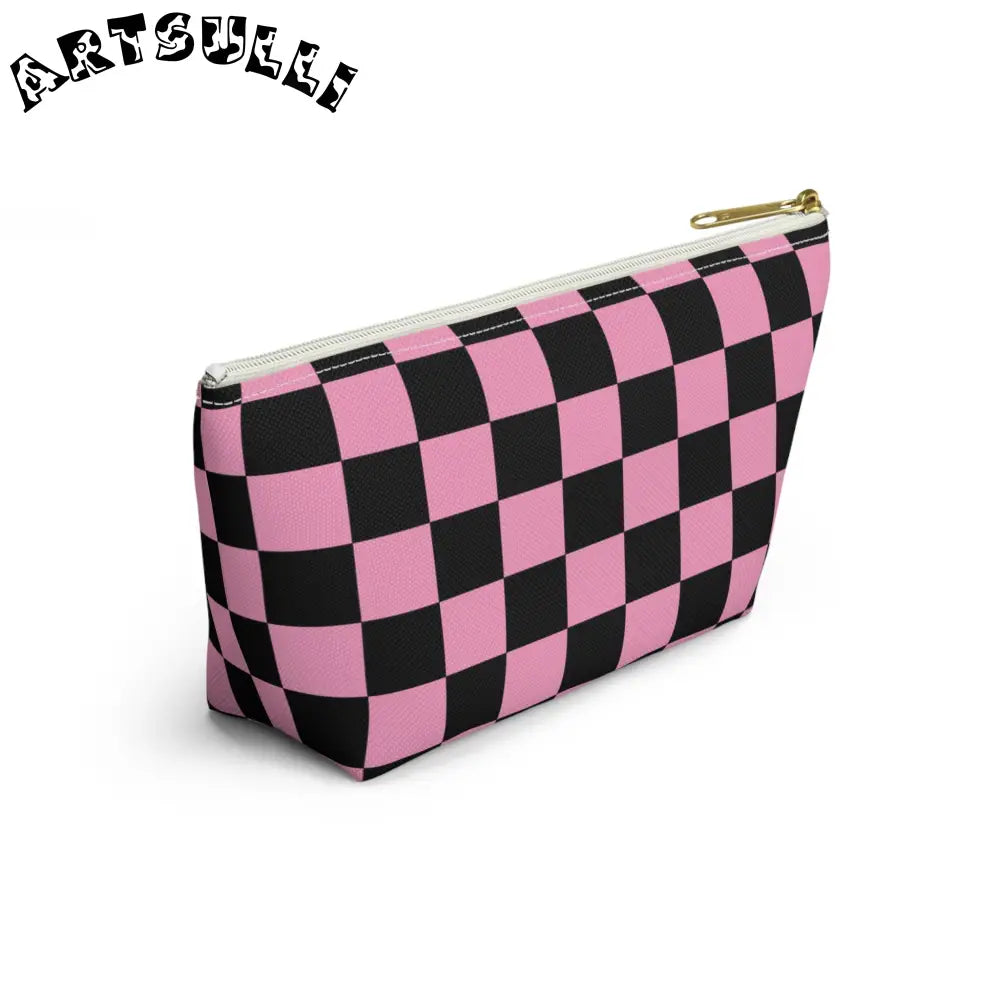 JAKKOUTTHEBXX Checkerboard Black and Pink Accessory Pouch w T-bottom