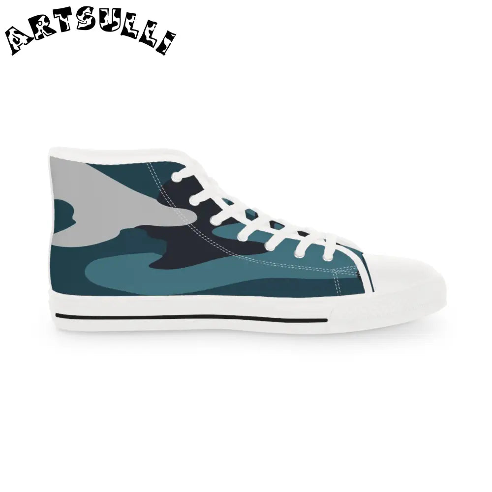 JAKKOUTTHEBXX Blue Camouflage Men’s High Top Sneakers JAKKOUTTHEBXX