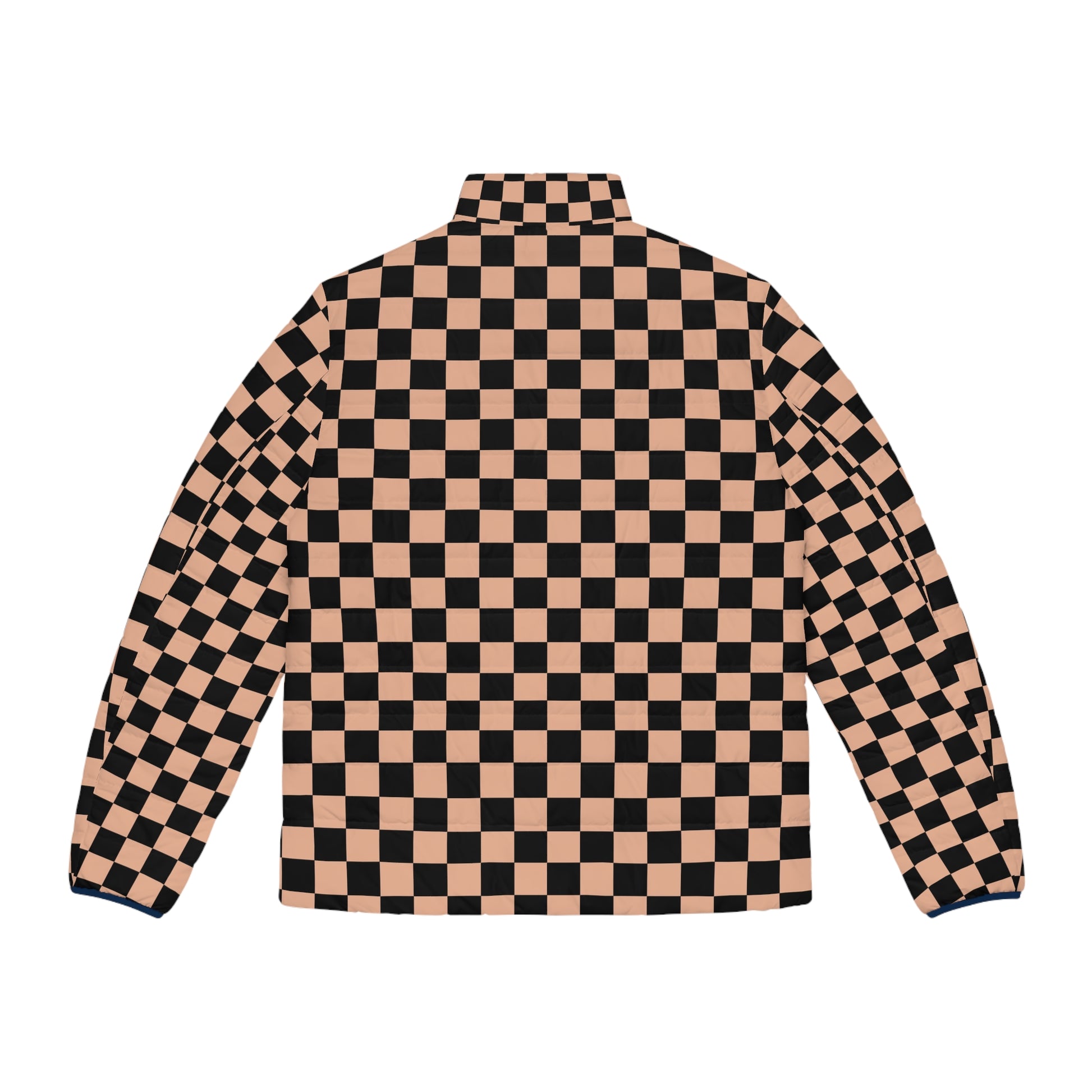 Checkerboard Soft Orange and Black Men's Puffer Jacket (AOP), Artsulli - Art is Long, Life is Short, All Over Prints, , , , , , , 
