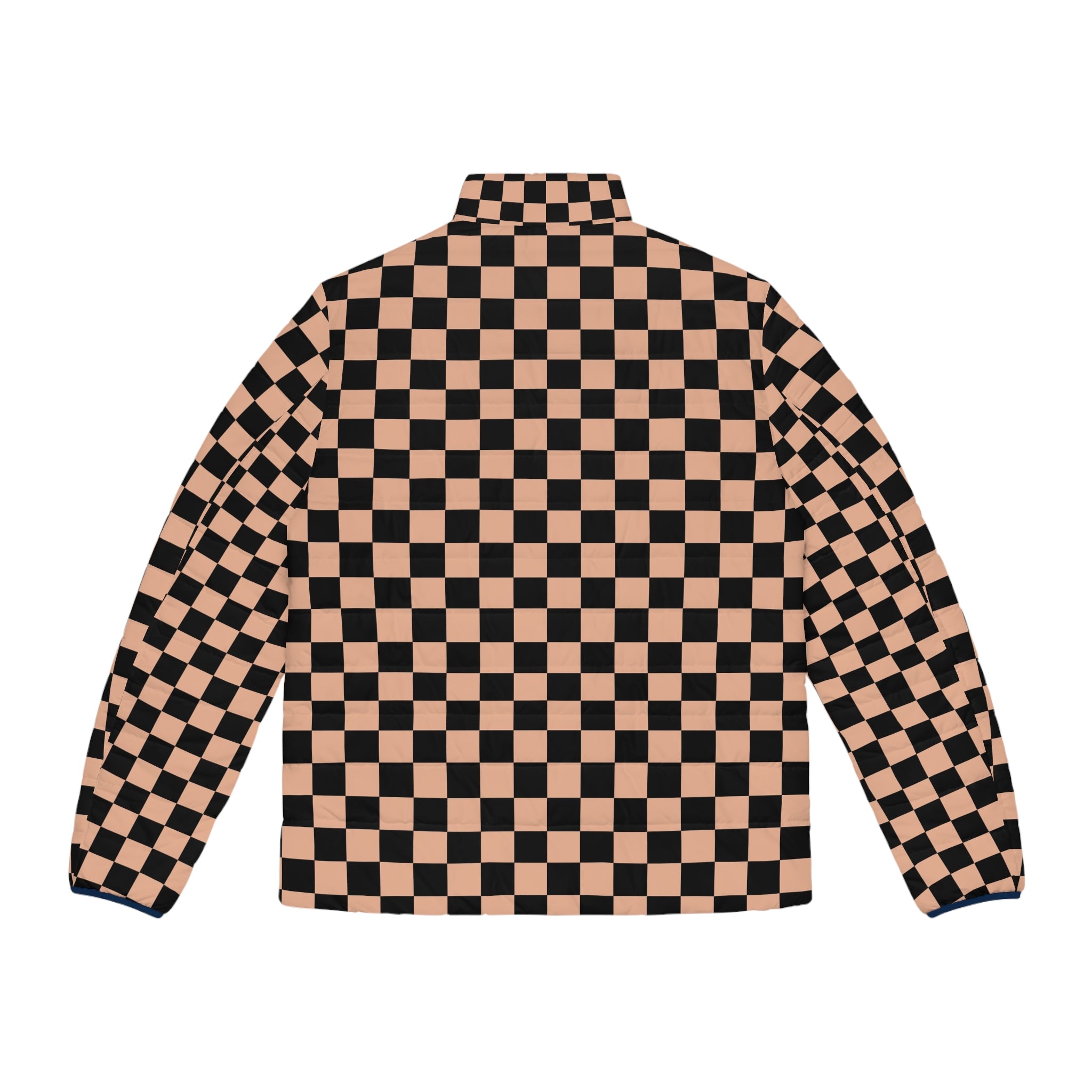 Checkerboard Soft Orange and Black Men's Puffer Jacket (AOP), Artsulli - Art is Long, Life is Short, All Over Prints, , , , , , , 