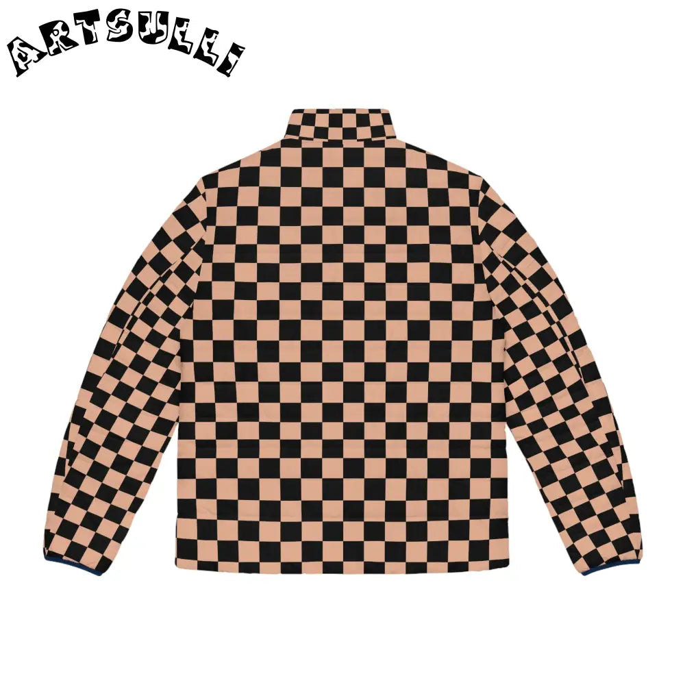 JAKKOUTTHEBXX Checkerboard Soft Orange and Black Men’s Puffer Jacket