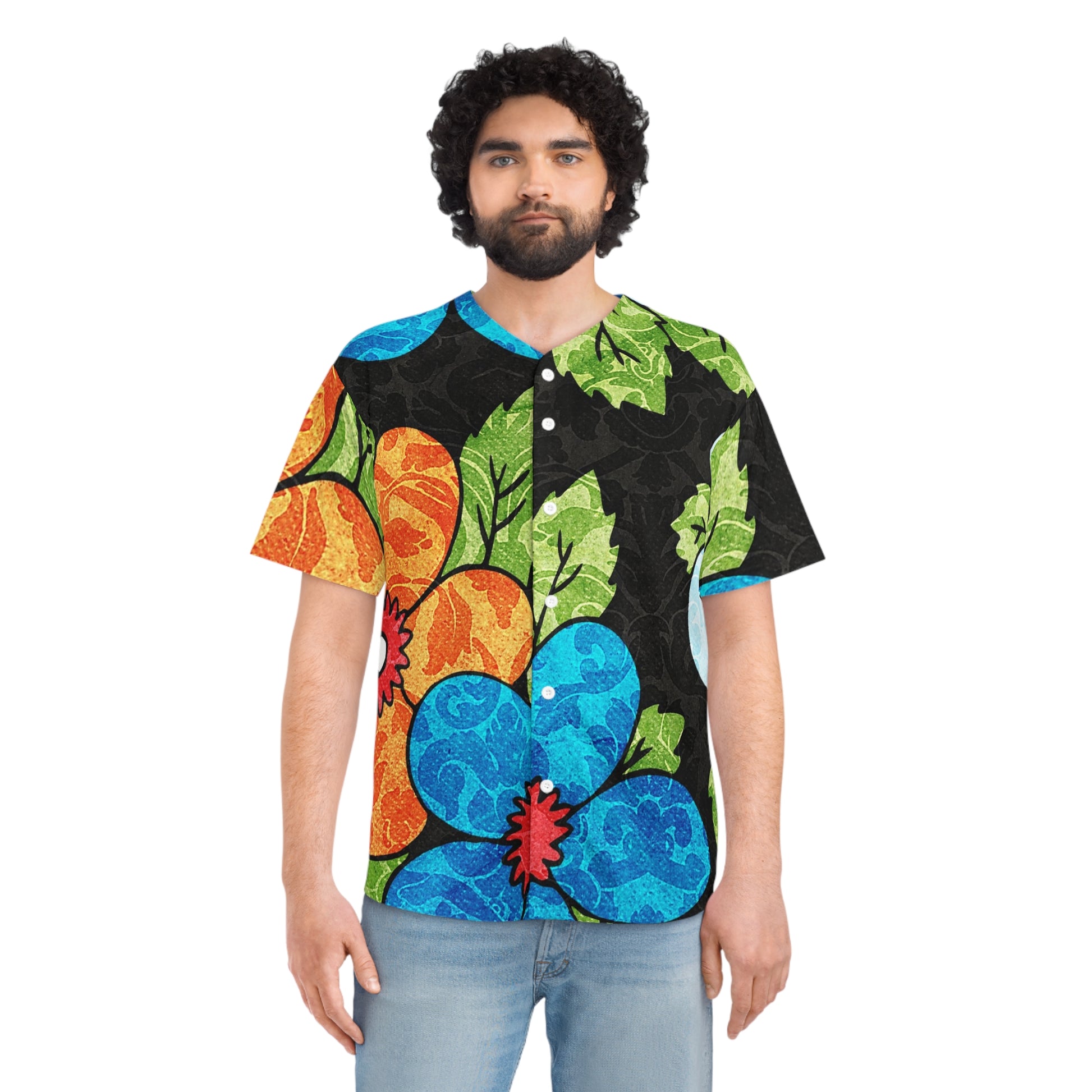 Groovy Black Floral Kl Men's Baseball Jersey (AOP), Artsulli - Art is Long, Life is Short, All Over Prints, , , , , , , 