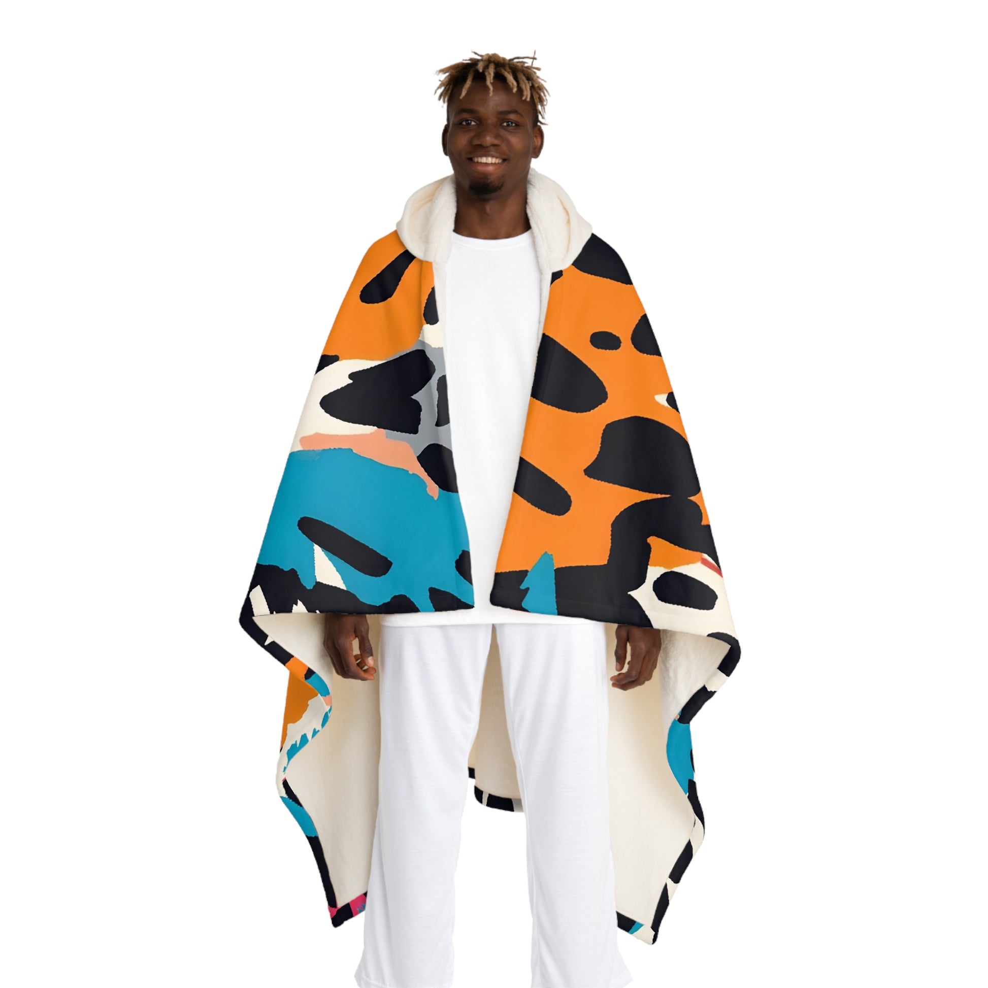 Wild Brush Strokes x Animal Print Multi-Color Hooded Sherpa Fleece Blanket, Artsulli - Art is Long, Life is Short, All Over Prints, Size, One size, Color, Cream, , , 20331600483412107245