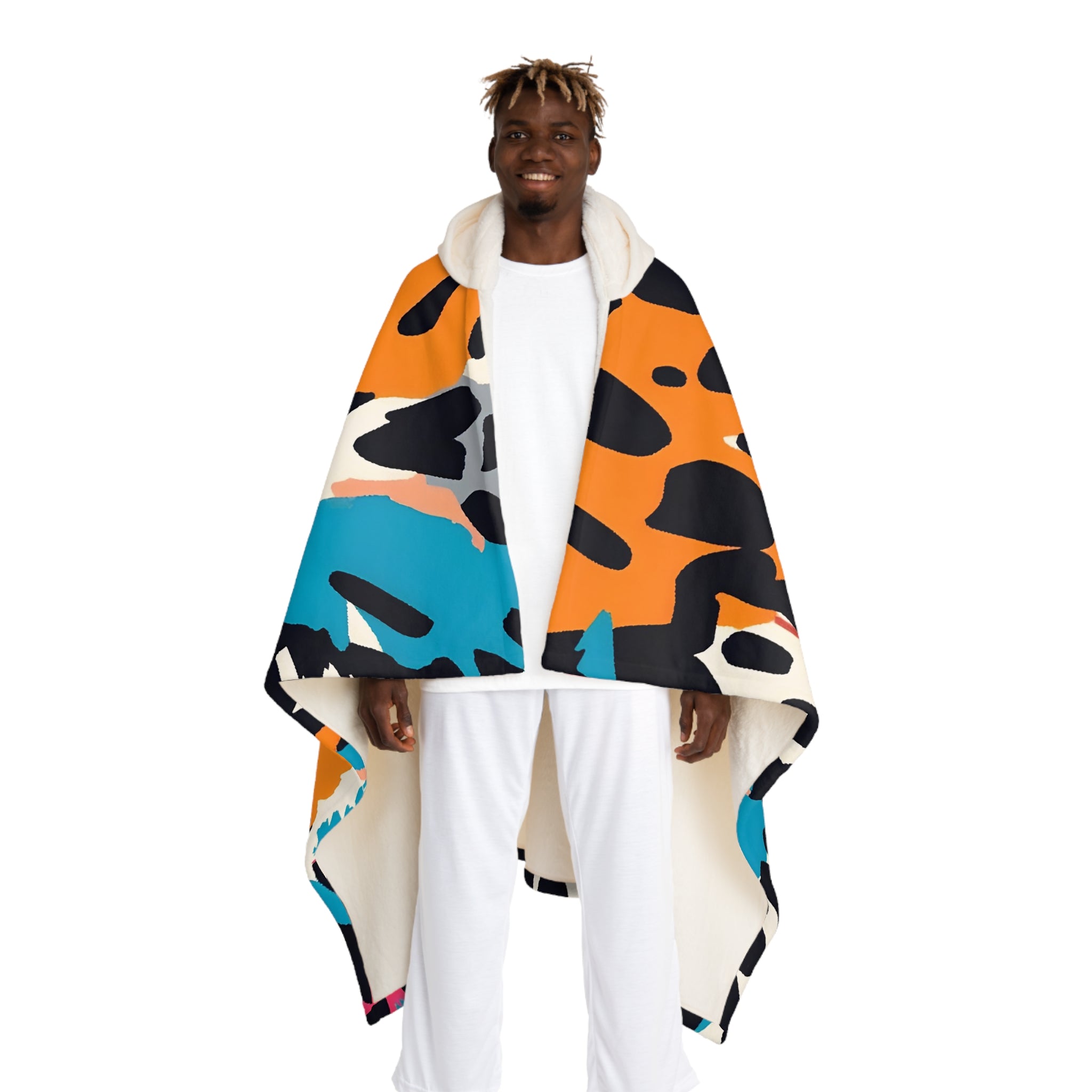 Wild Brush Strokes x Animal Print Multi-Color Hooded Sherpa Fleece Blanket, Artsulli - Art is Long, Life is Short, All Over Prints, Size, One size, Color, Cream, , , 20331600483412107245