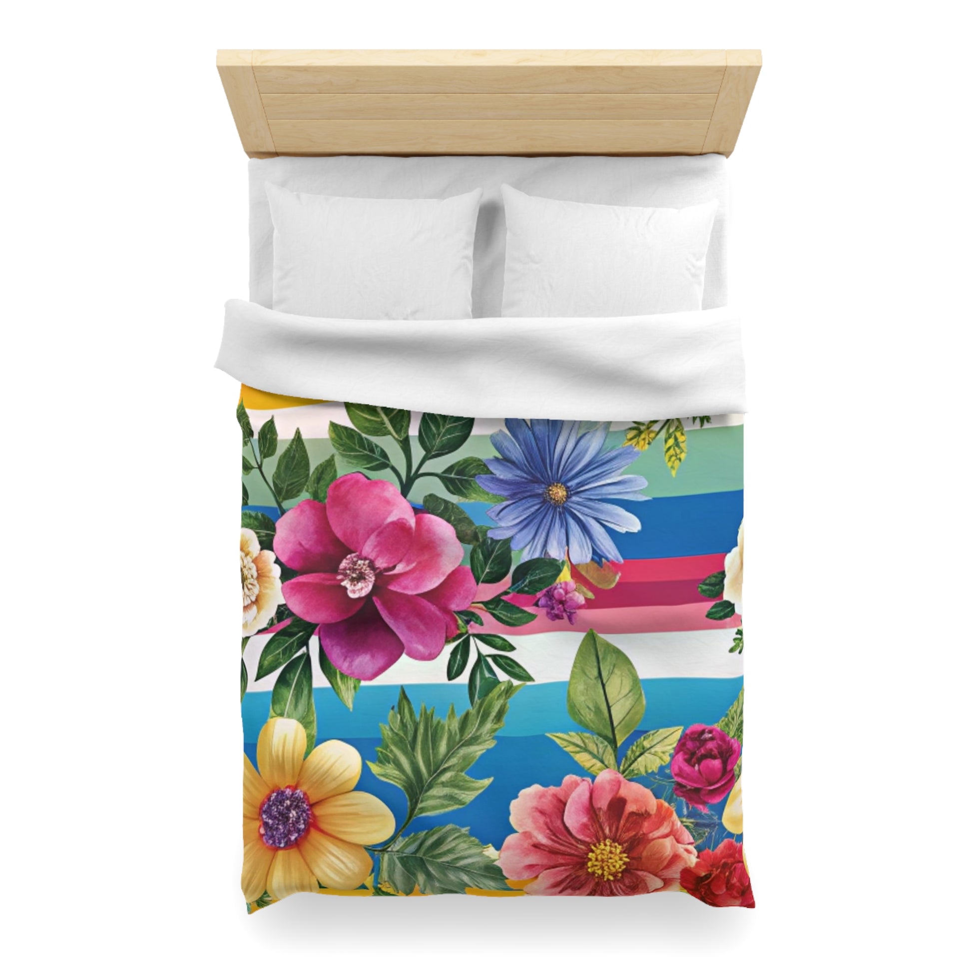 Floral Stripe 4K Microfiber Duvet Cover, Artsulli - Art is Long, Life is Short, Home Decor, , , , , , , 