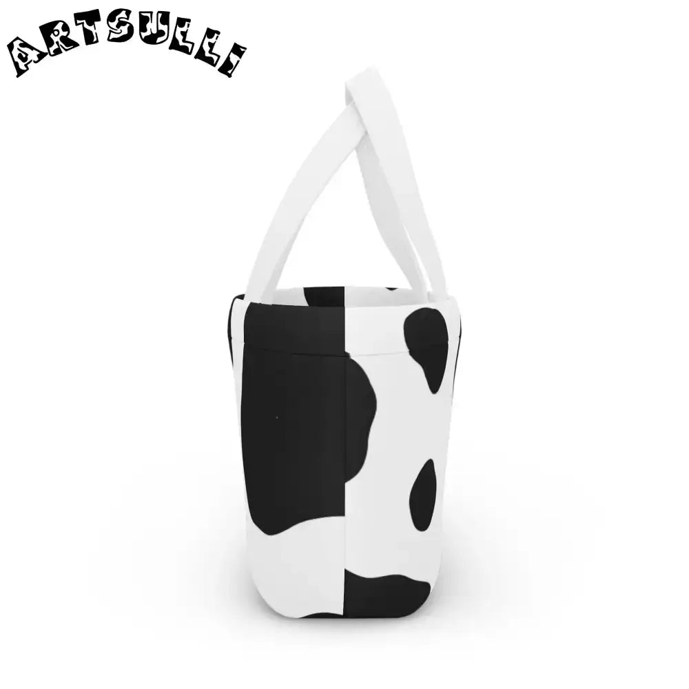 JAKKOUTTHEBXX Cow Print Mini Lunch Bag Tote with White Handles 2025