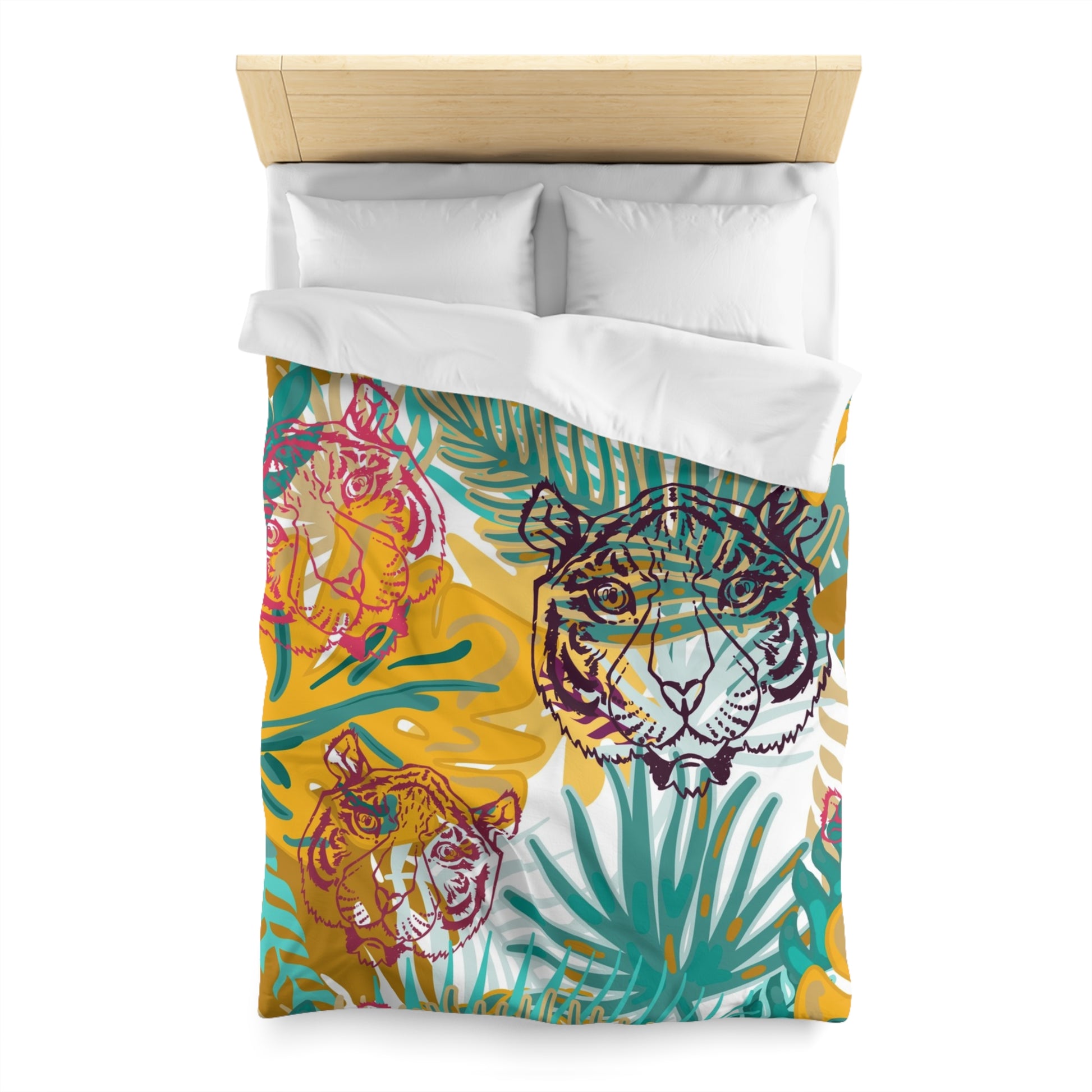 Tropical Jungle Tigers Brown and Green Microfiber Duvet Cover, Artsulli - Art is Long, Life is Short, Home Decor, , , , , , , 