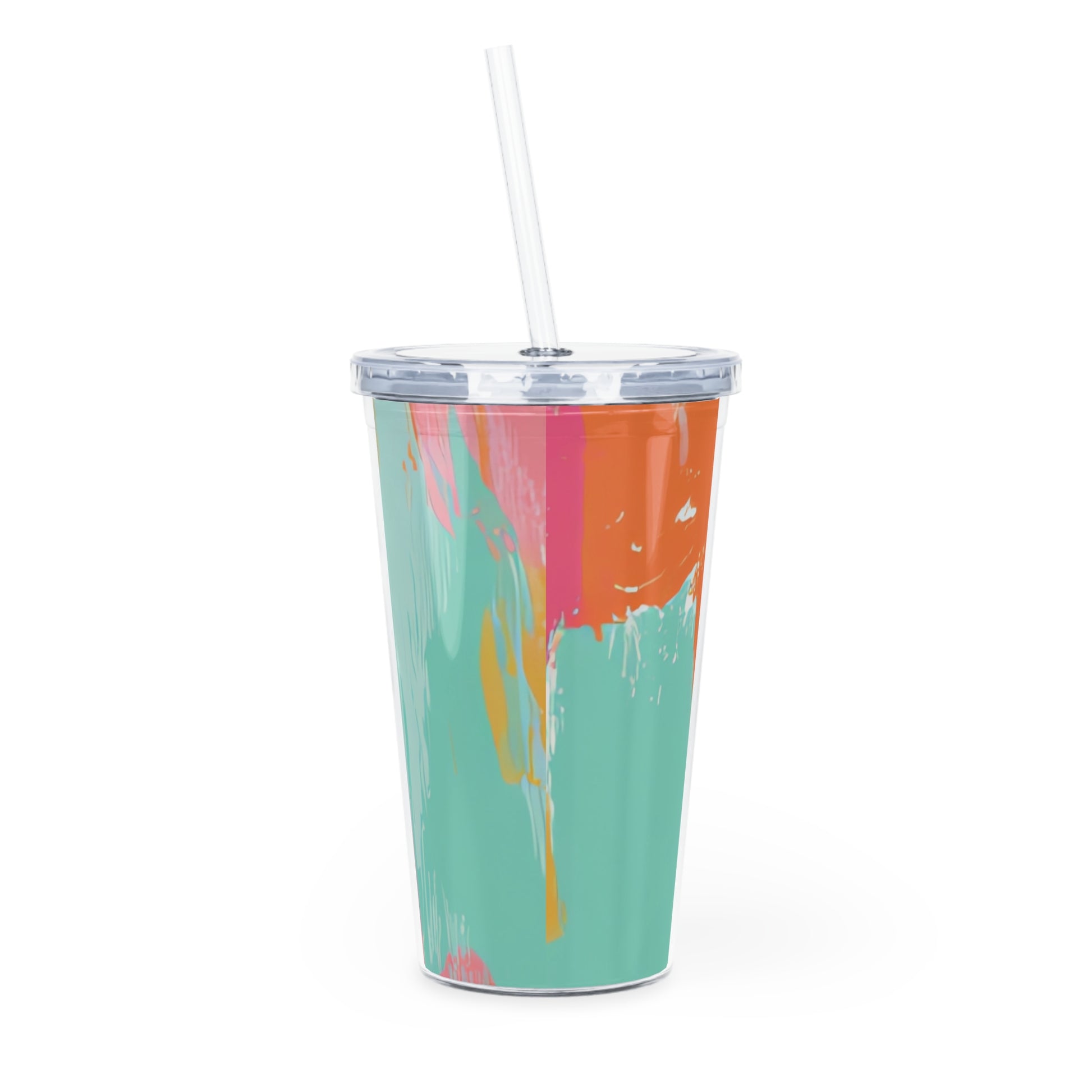 Preppy Pixel Bloom Plastic Tumbler with Straw, Artsulli - Art is Long, Life is Short, Mug, , , , , , , 