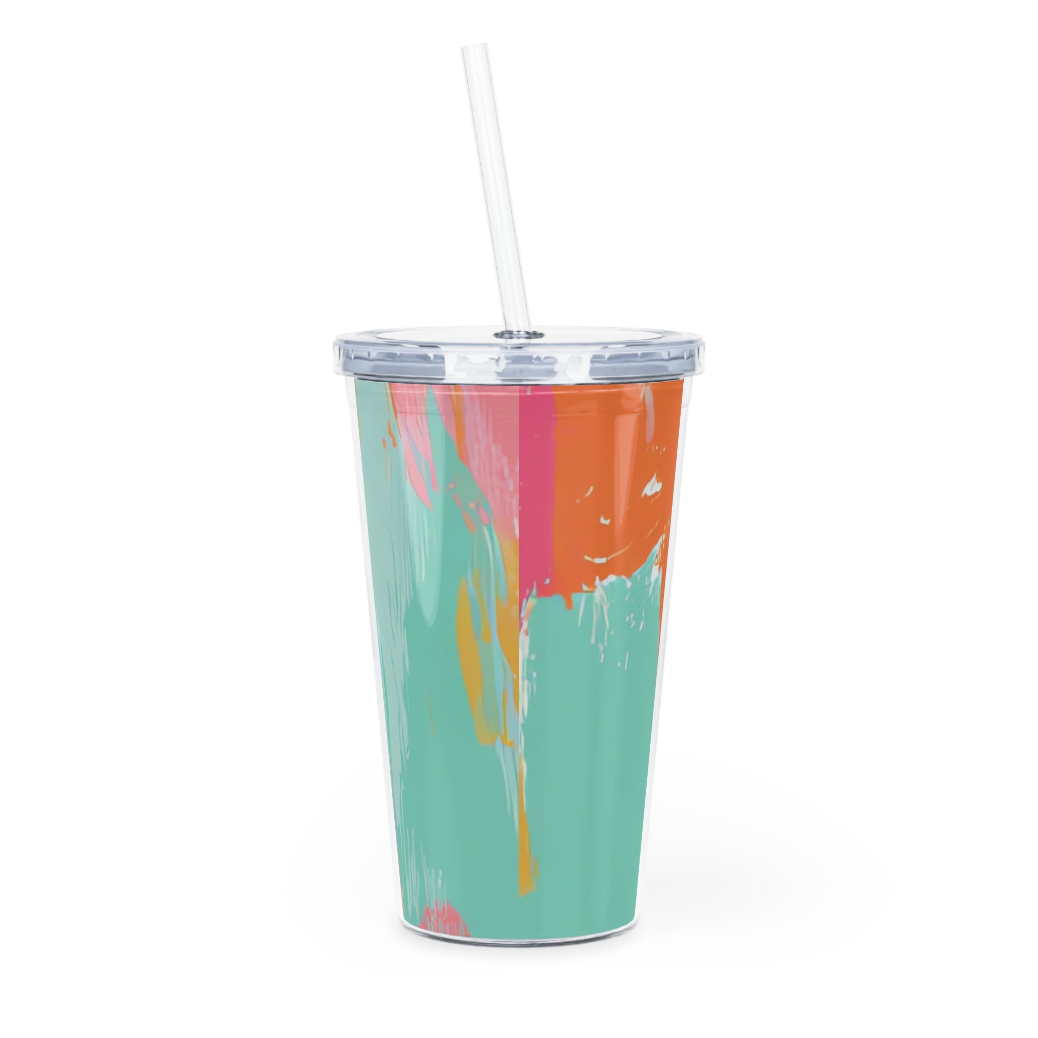 Preppy Pixel Bloom Plastic Tumbler with Straw, Artsulli - Art is Long, Life is Short, Mug, , , , , , , 