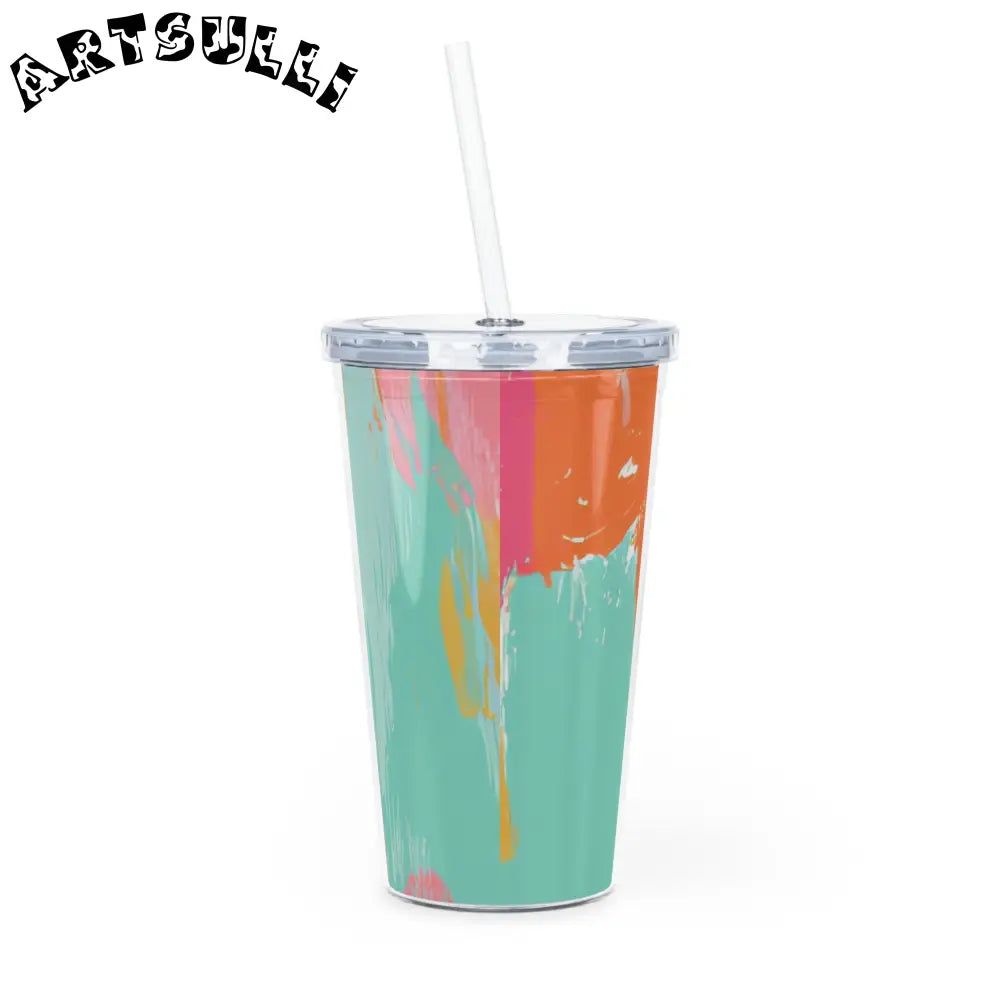 JAKKOUTTHEBXX Preppy Pixel Bloom Plastic Tumbler with Straw