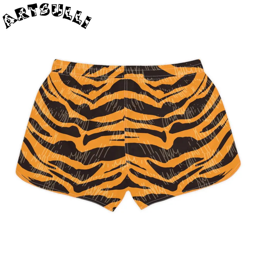 JAKKOUTTHEBXX Tiger Scratches Orange and Black Women’s Casual Shorts