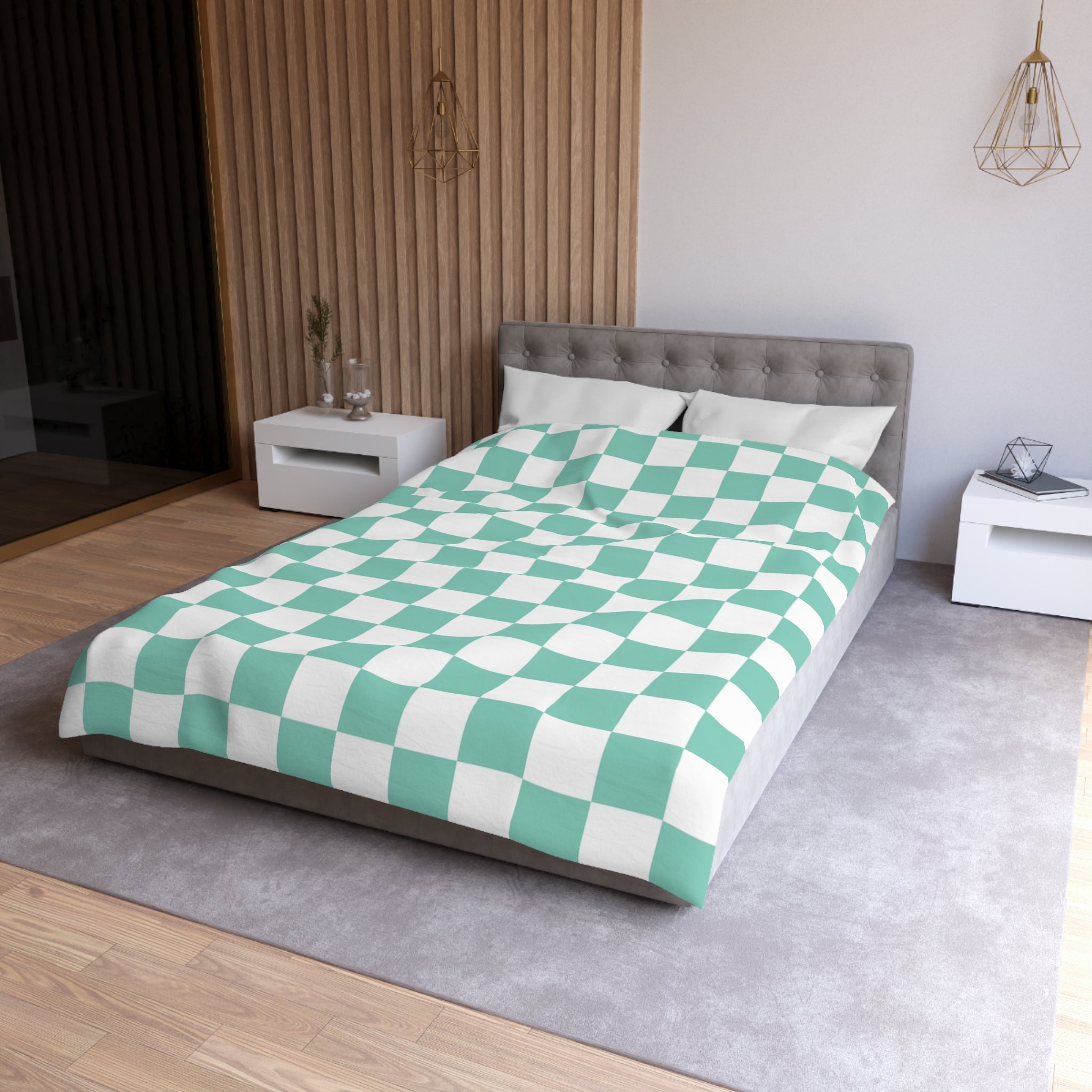 Checkerboard Light Green Microfiber Duvet Cover, Artsulli - Art is Long, Life is Short, Home Decor, , , , , , , 