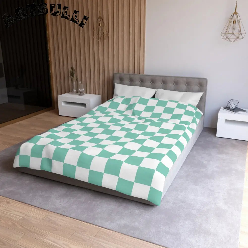JAKKOUTTHEBXX Checkerboard Light Green Microfiber Duvet Cover