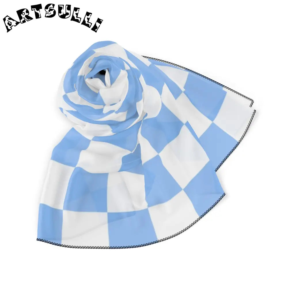 JAKKOUTTHEBXX Checkerboard White and Light Blue Poly Scarf