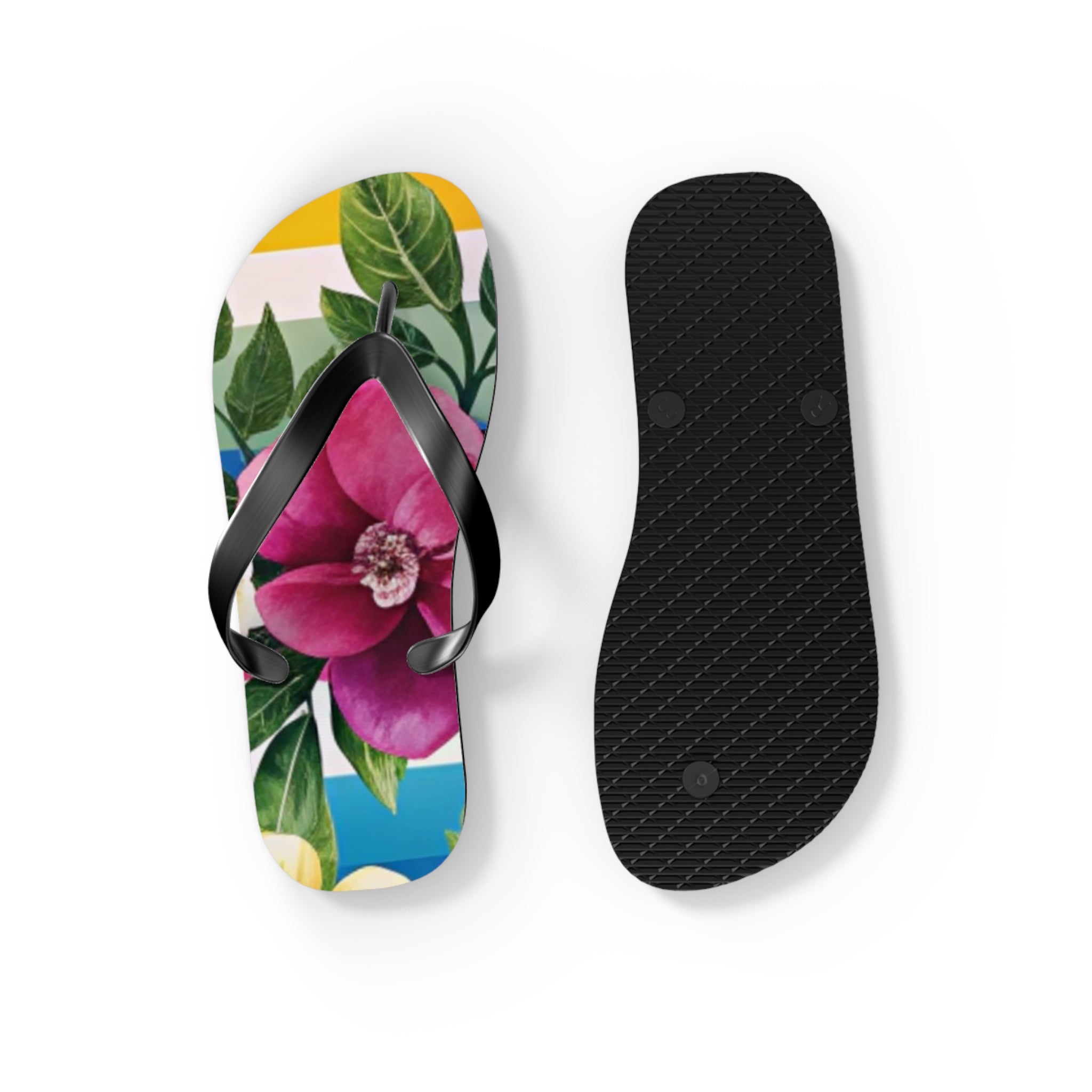 Floral Stripe 4K Flip Flops, Artsulli - Art is Long, Life is Short, Shoes, , , , , , , 