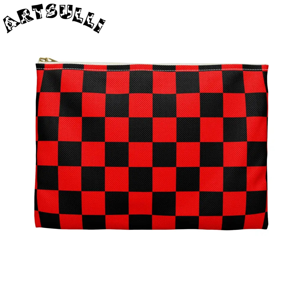 JAKKOUTTHEBXX Checkerboard Red and Black Accessory Pouch
