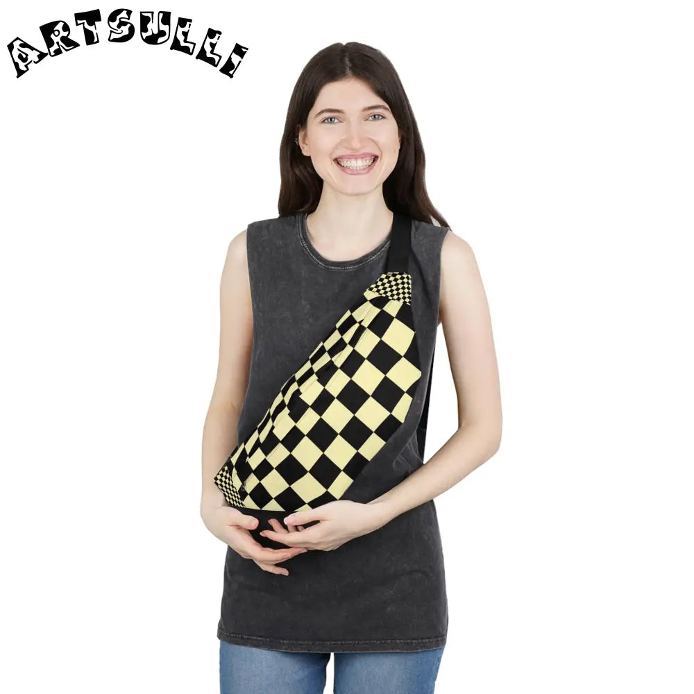 JAKKOUTTHEBXX Checkerboard Black and Yellow Large Fanny Pack