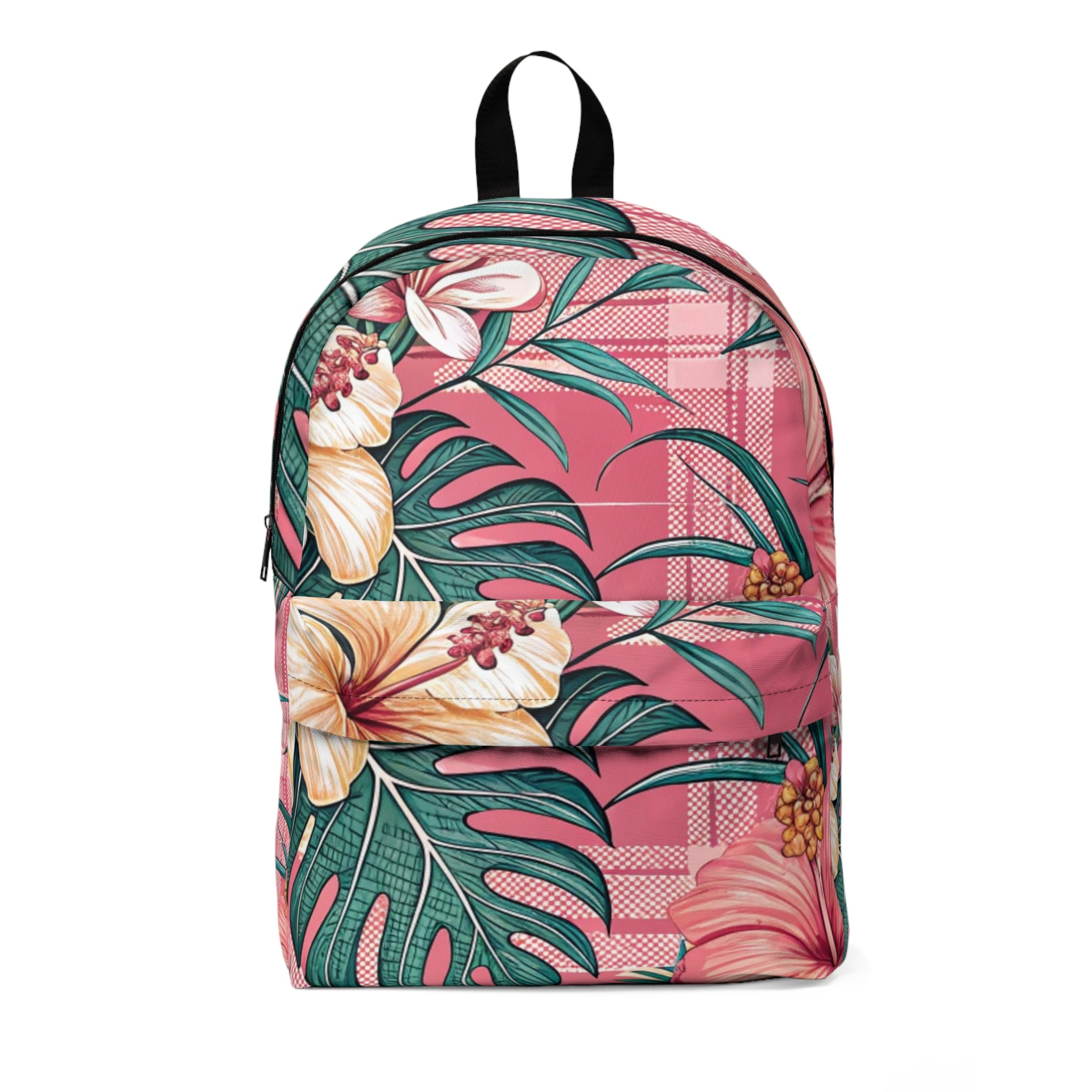 Plaid x Floral Burgundy and Green Unisex Classic Backpack, Artsulli - Art is Long, Life is Short, Bags, Size, One size, , , , , 94577418865926
