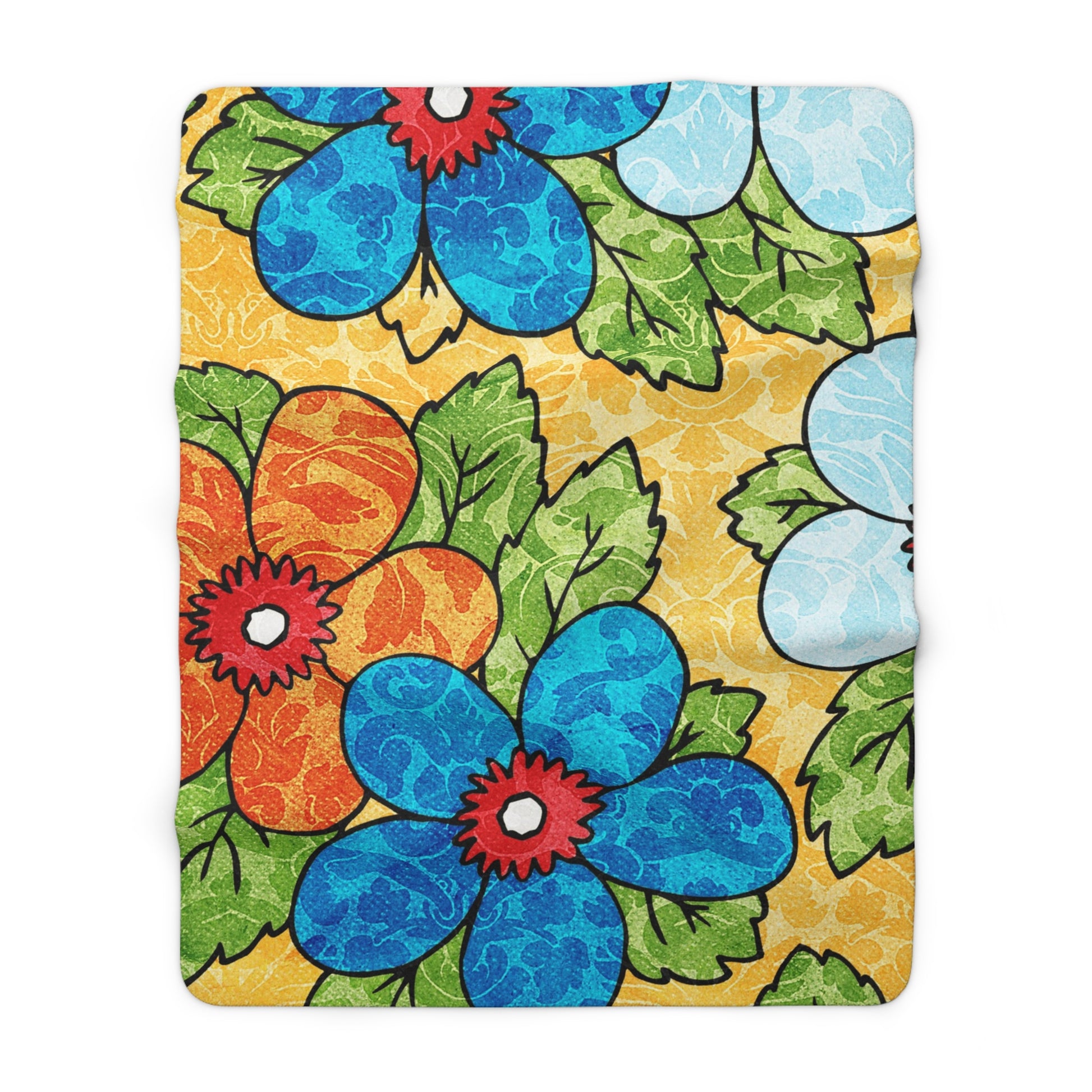 Groovy Yellow Floral Kl Sherpa Fleece Blanket, Artsulli - Art is Long, Life is Short, Home Decor, Size, 60" × 80", , , , , 47939389883488275966