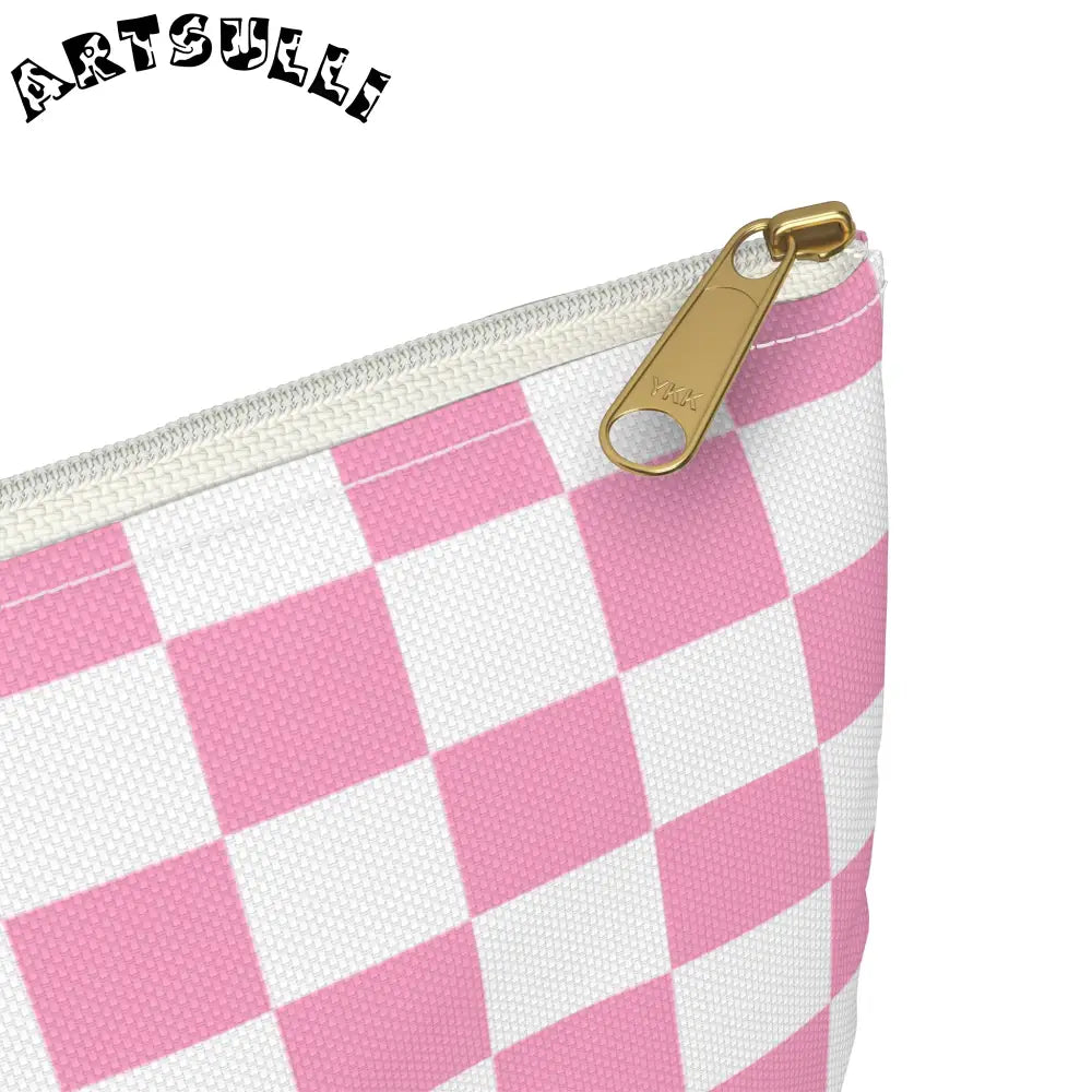 JAKKOUTTHEBXX Checkerboard II Hot Pink and White Accessory Pouch