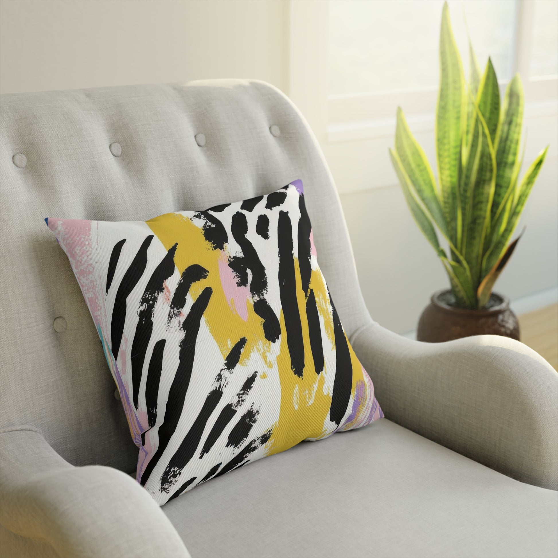 Wild Zebra Stripes x Paint Brush Strokes Multi-Color Cushion, Artsulli - Art is Long, Life is Short, Home Decor, , , , , , , 