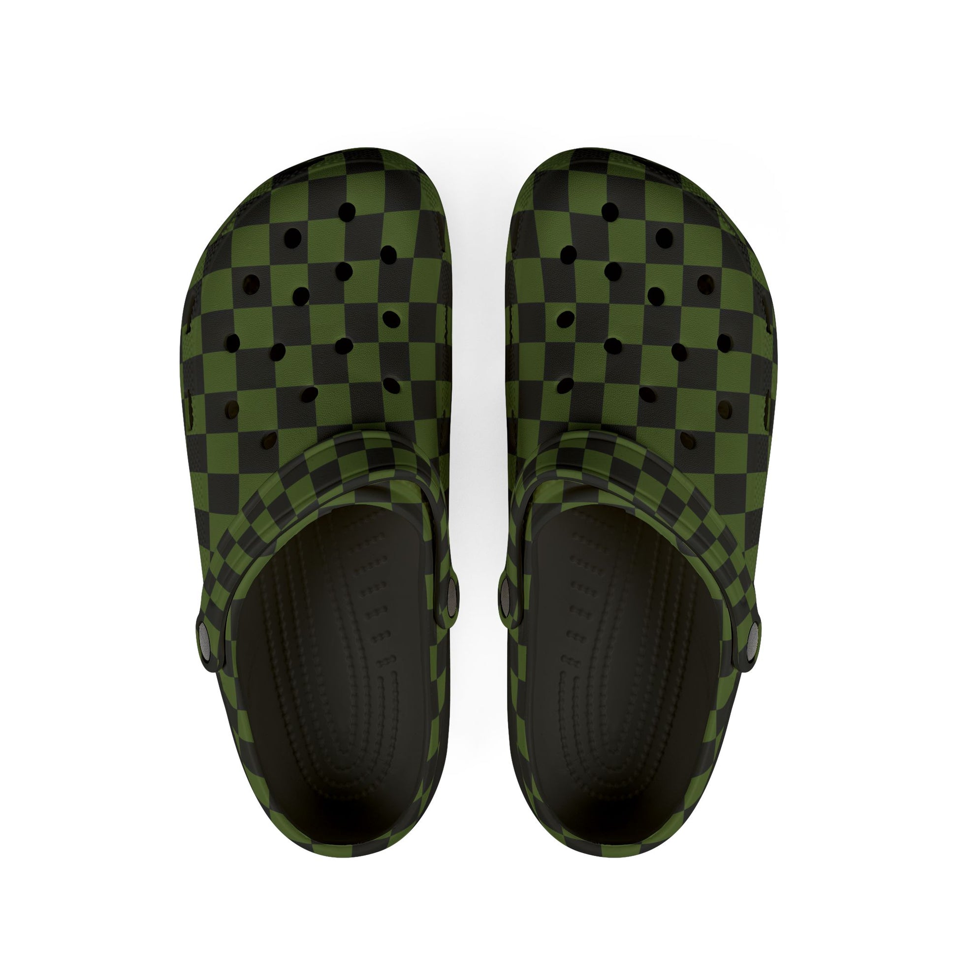 Checkerboard Olive Green and Black EVA Foam Rubber Shoes (AOP), Artsulli - Art is Long, Life is Short, Shoes, Size, US 6 (Women's), Color, Black, , , 63930431922248680077