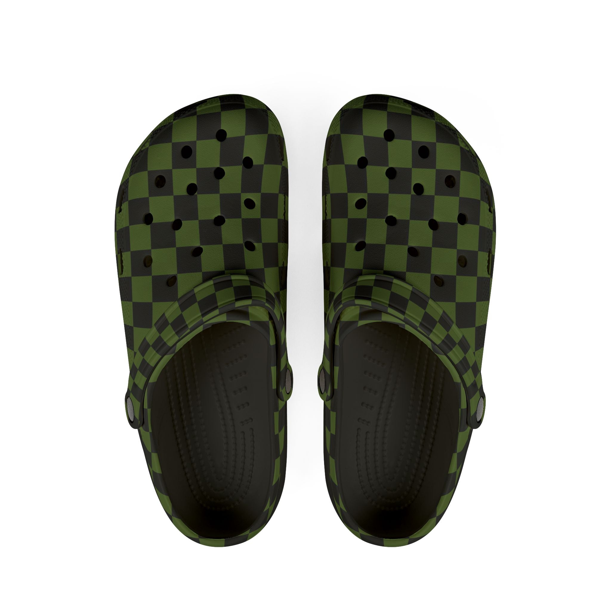 Checkerboard Olive Green and Black EVA Foam Rubber Shoes (AOP), Artsulli - Art is Long, Life is Short, Shoes, Size, US 6 (Women's), Color, Black, , , 63930431922248680077