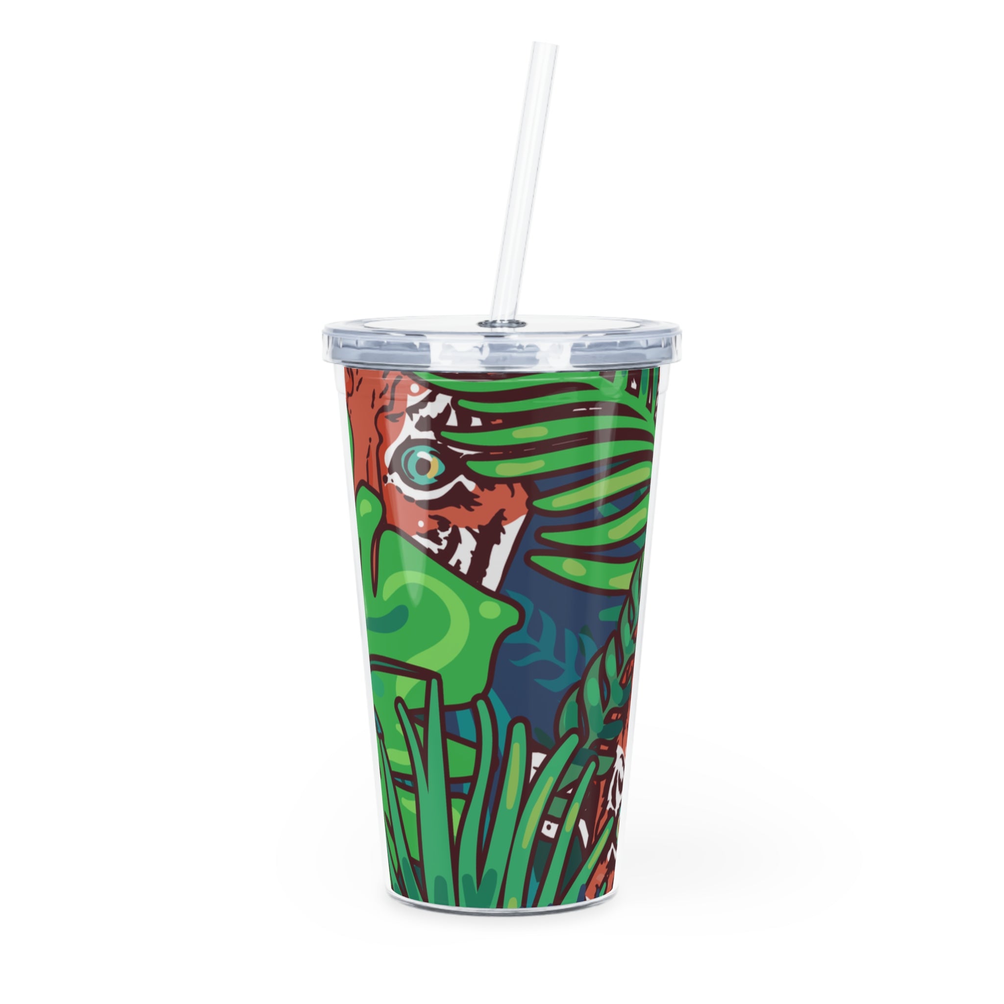 Tropical Jungle Tigers Blue and Green Saturated Jungle Tiger 8K Plastic Tumbler with Straw, Artsulli - Art is Long, Life is Short, Mug, Size, 20oz, Color, Transparent, , , 14314385232672