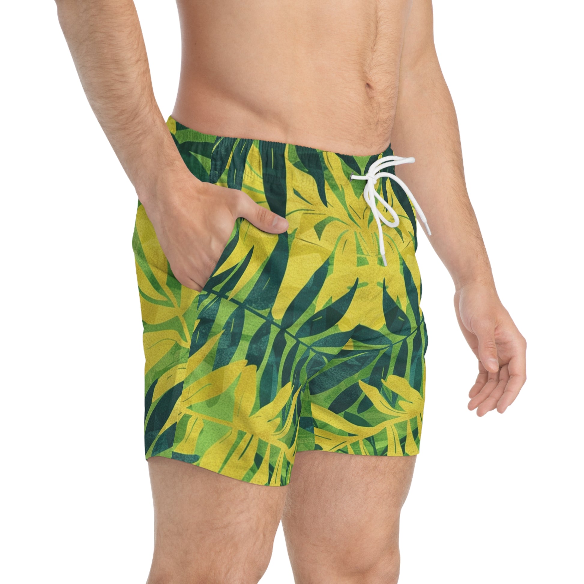 Green Leaf x Yellow Leaf x Tropical x Jungle Swim Trunks (AOP), Artsulli - Art is Long, Life is Short, All Over Prints, , , , , , , 